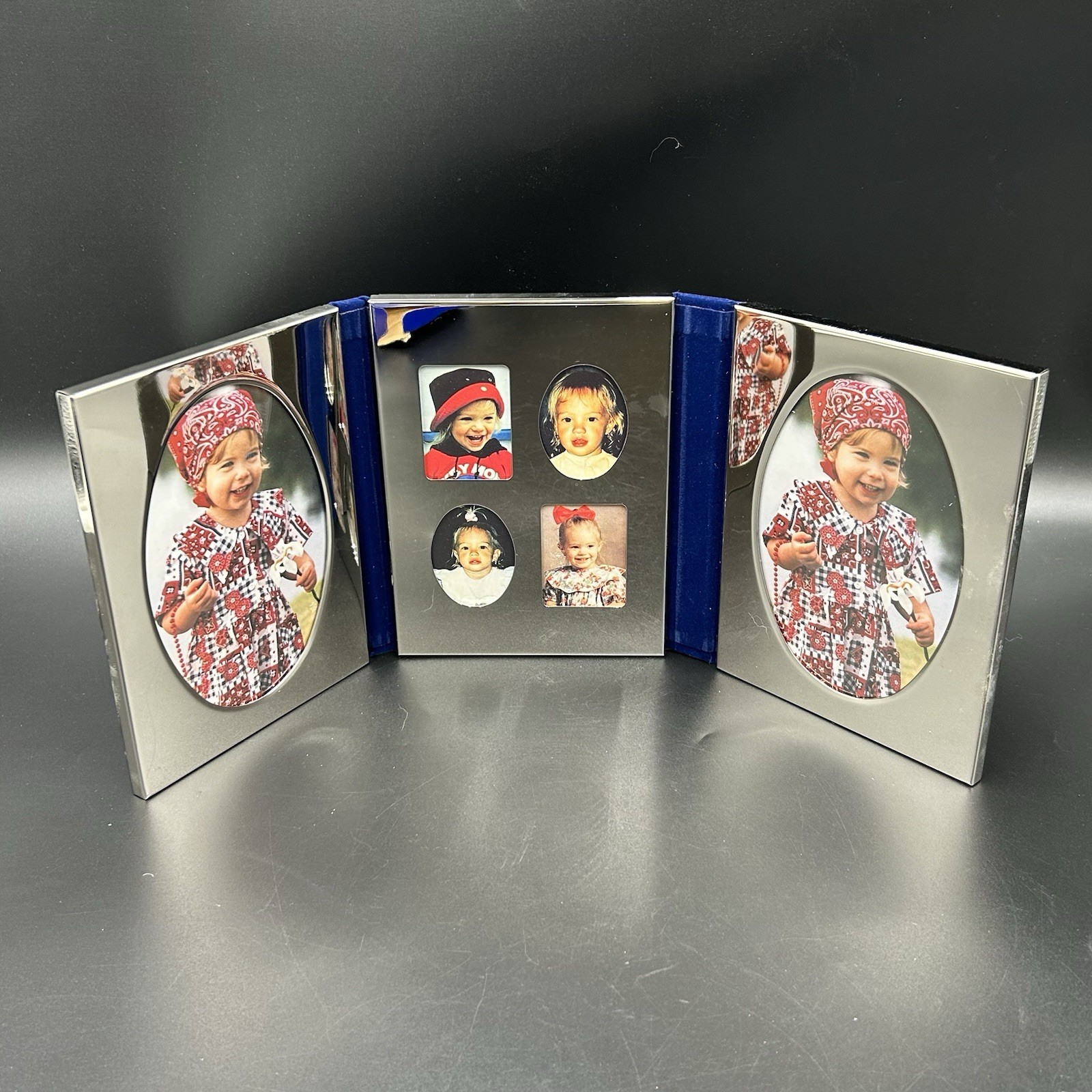 International Silver Triple Slide Photo Frame 4×6 Silver Tone Folding Frame