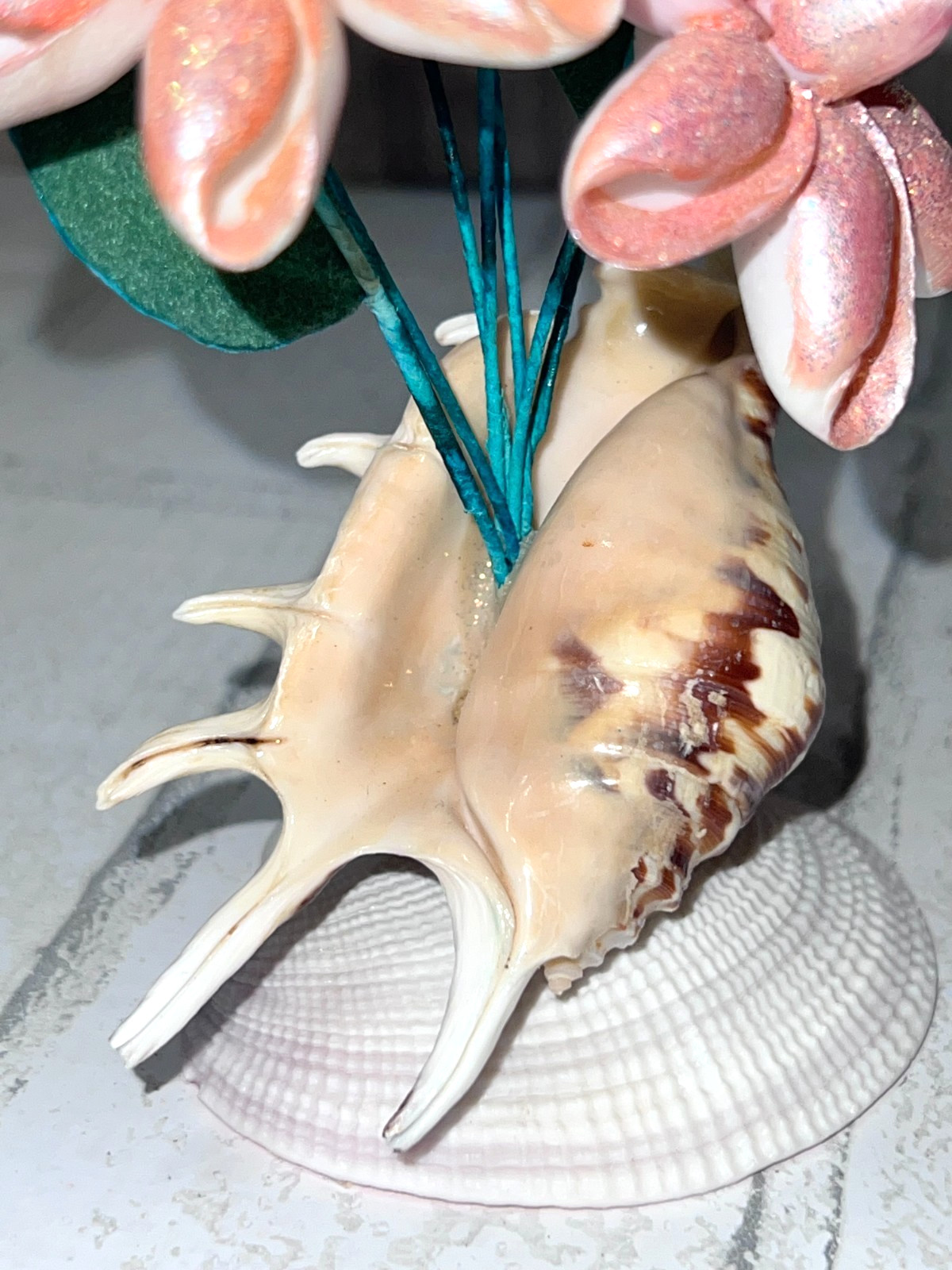 Handcrafted Seashell Floral Arrangement 1960-1970 Philippines