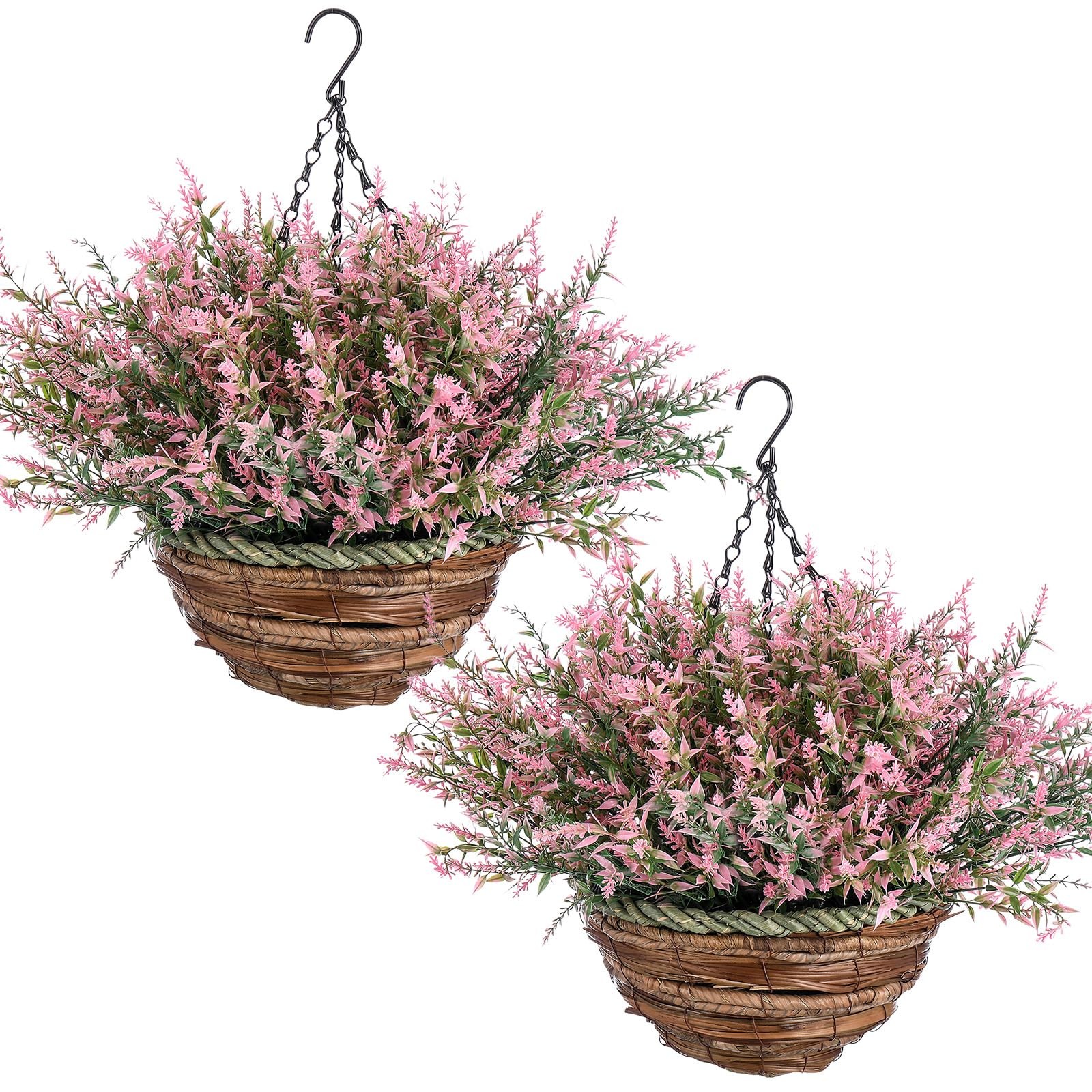 Daifunli 2 Sets Artificial Lavender Hanging Basket for Outdoor Indoor 40 Bunc…