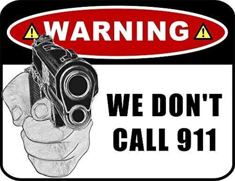 “Warning We Don’t Call 911 (ver.W)” Laminated Sign