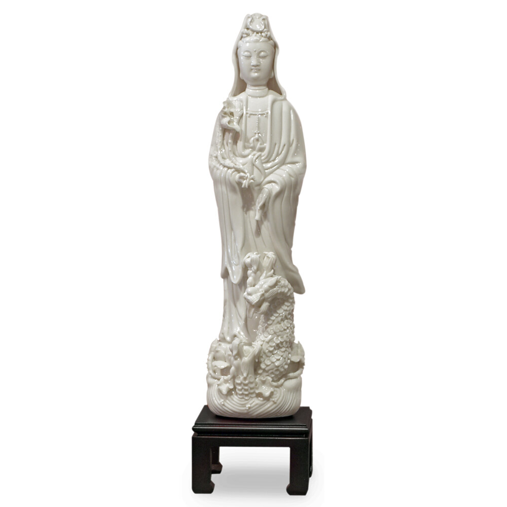 US Seller – White Porcelain Guanyin Asian Statue