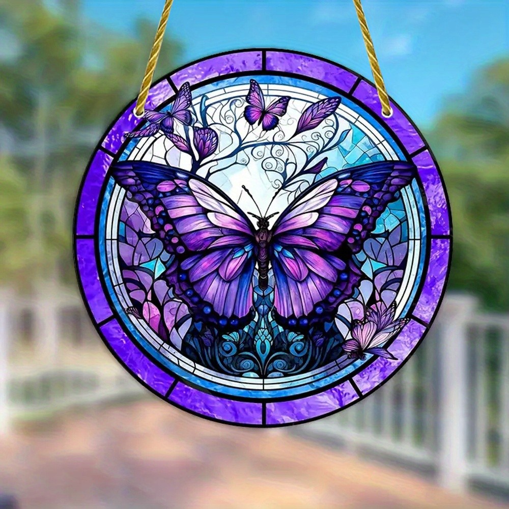 Acrylic Sun Catcher Purple Butterfly Colorful Hanging Decor for Home Garden Gift