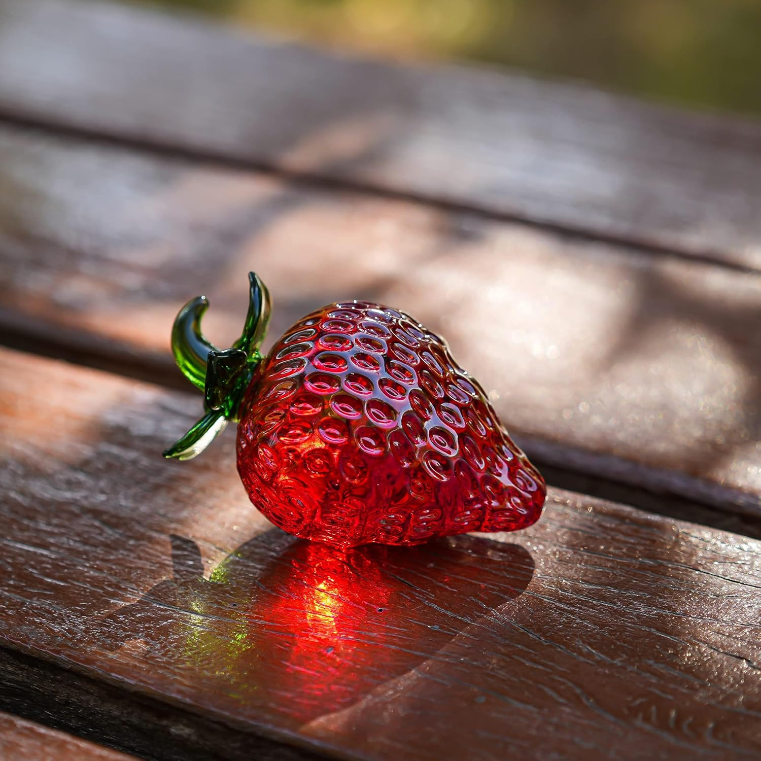 Glass Red Strawberry Figurine Crystal Fruit Collectibles Art Glass Fruits Decora