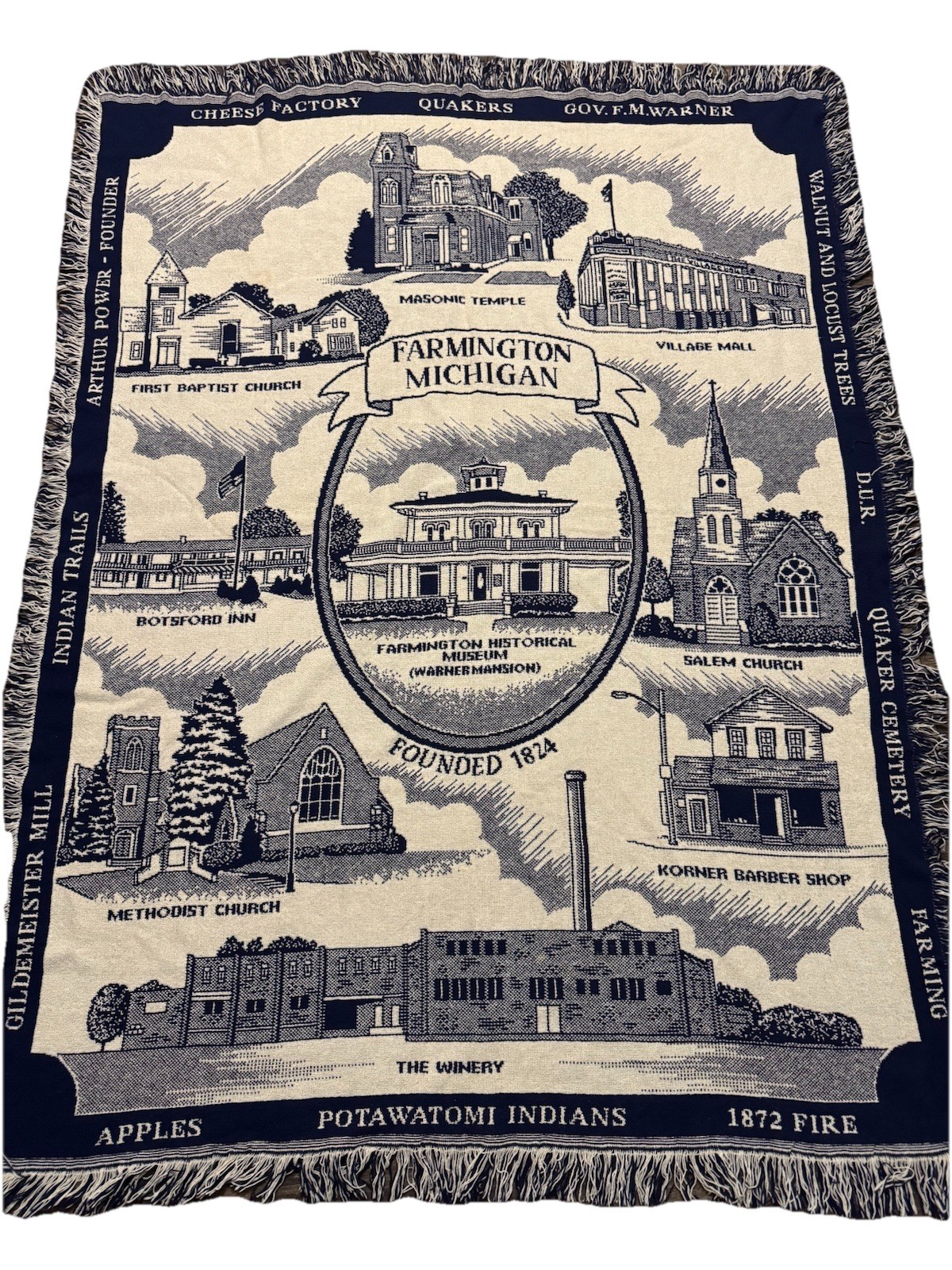 VTG Woven Tapestry Throw blanket Farmington Michigan
