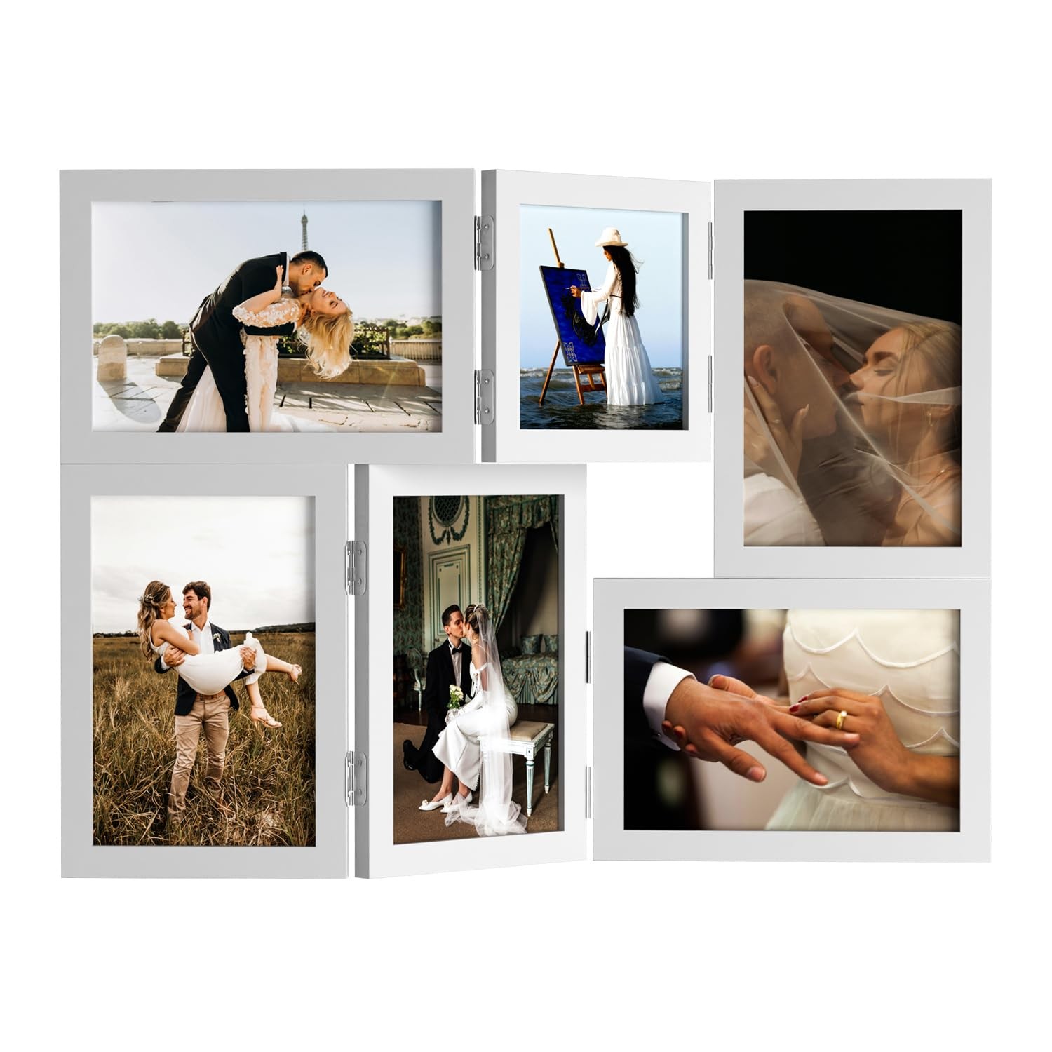 6 Picture Frame, 4×6 & 4×4 Six Folding Hinged Photo Frames, Rustic Wood Desk …