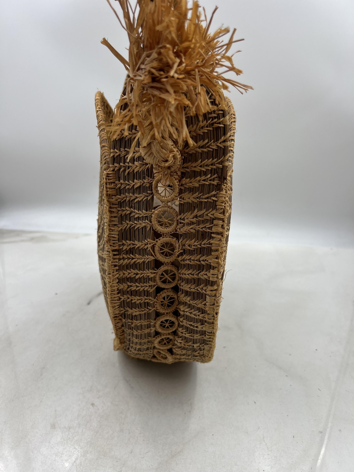 Vintage Handwoven Straw Purse Womens Wicker Basket Tote Raffia Boho Bag 12 Inch