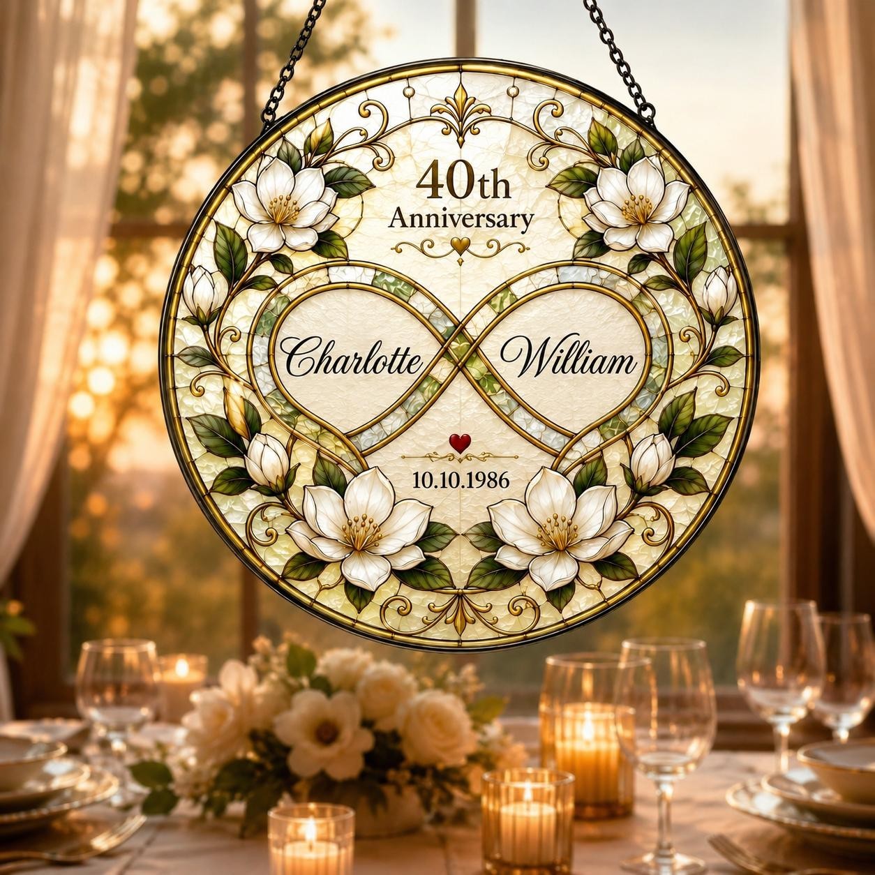 Personalized Anniversary Gift for Couple Glass Suncatcher, Wedding Anni Gift