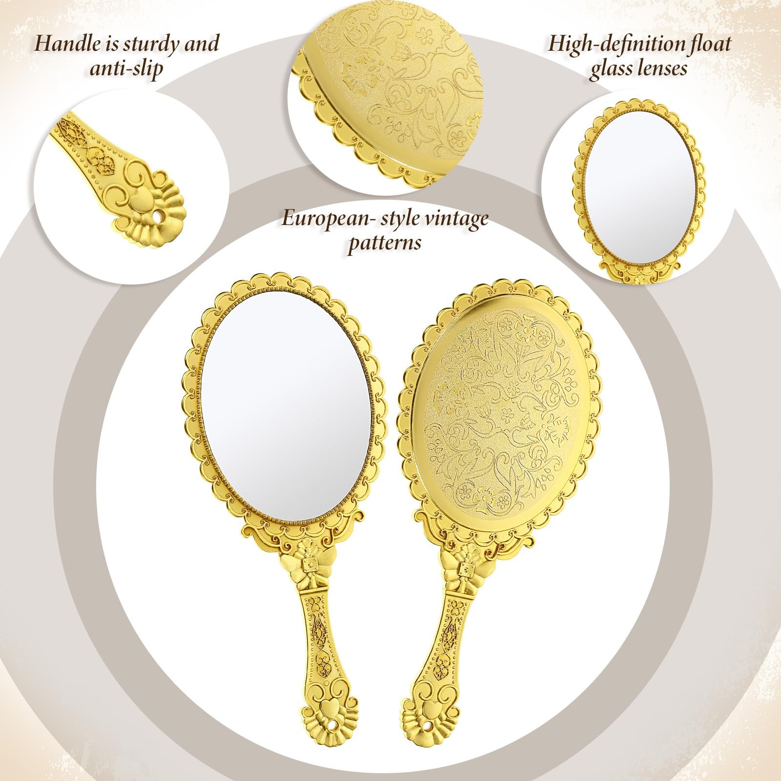 24 Pcs Vintage Handheld Mirror for Makeup with 9.8″ x 4.5″, 24 Pcs, Gold