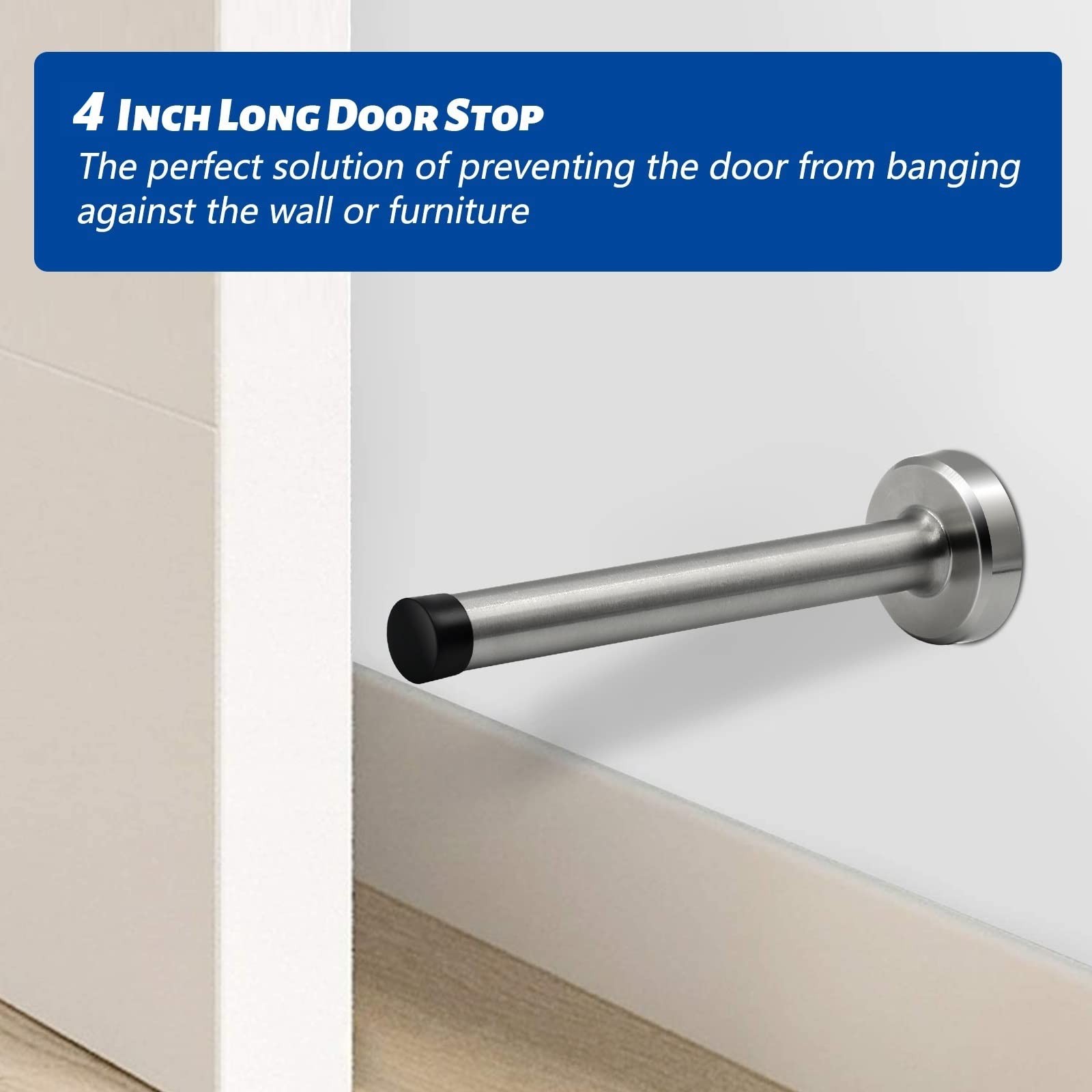 Door Stop, 4 Inch Long Stopper Wall Mounted, 4 Inch, Brushed Nickel
