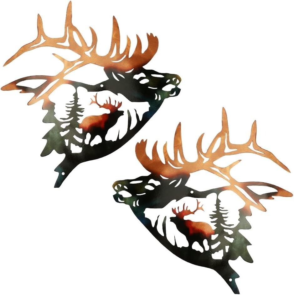 Set of 2 Elk Wall Art Decor Deer Metal Wall Decor Rustic Cabin Hunting Decor Met