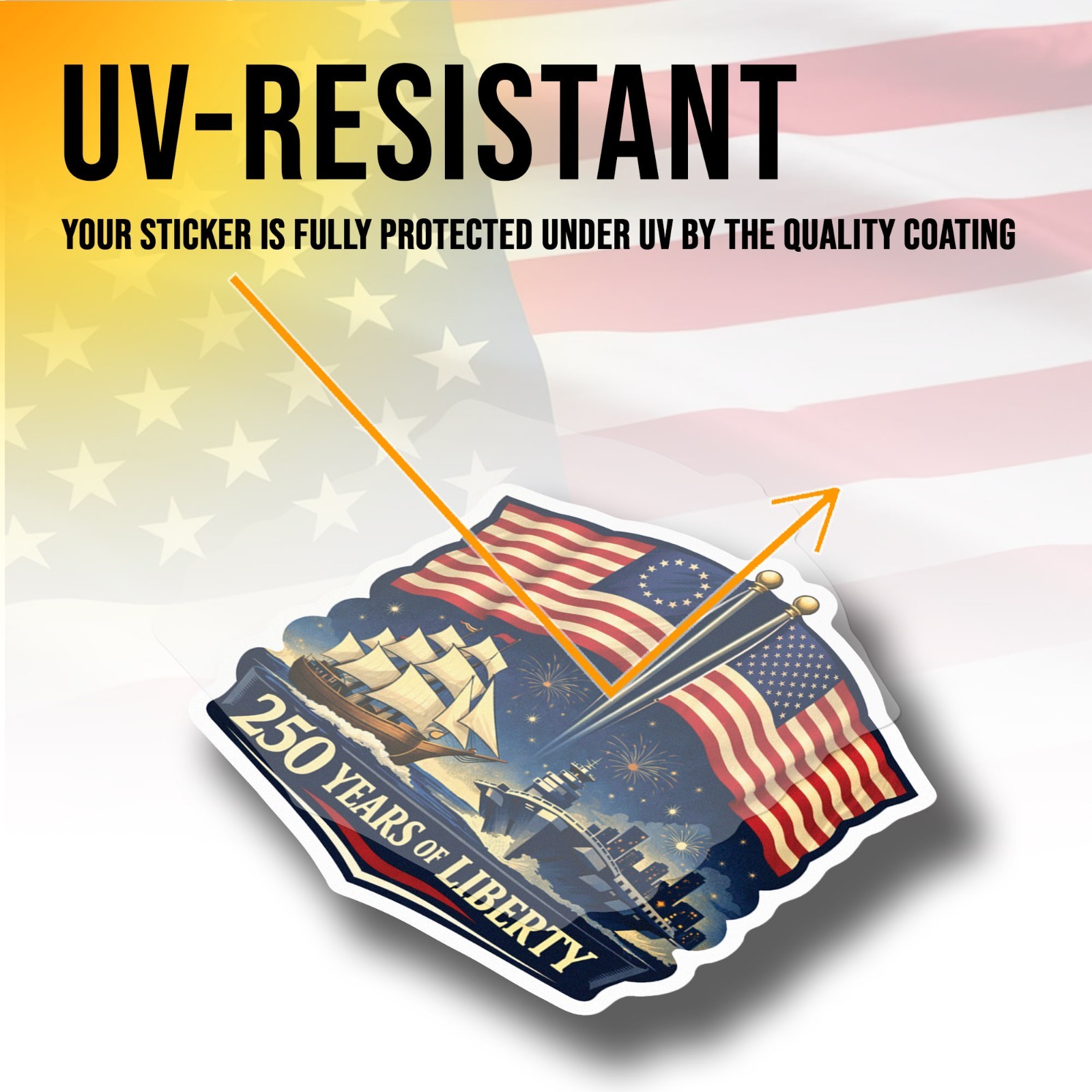 250th Anniversary of USA Decal 250 Years Of Liberty Patriotic Flag Decal Size 3″