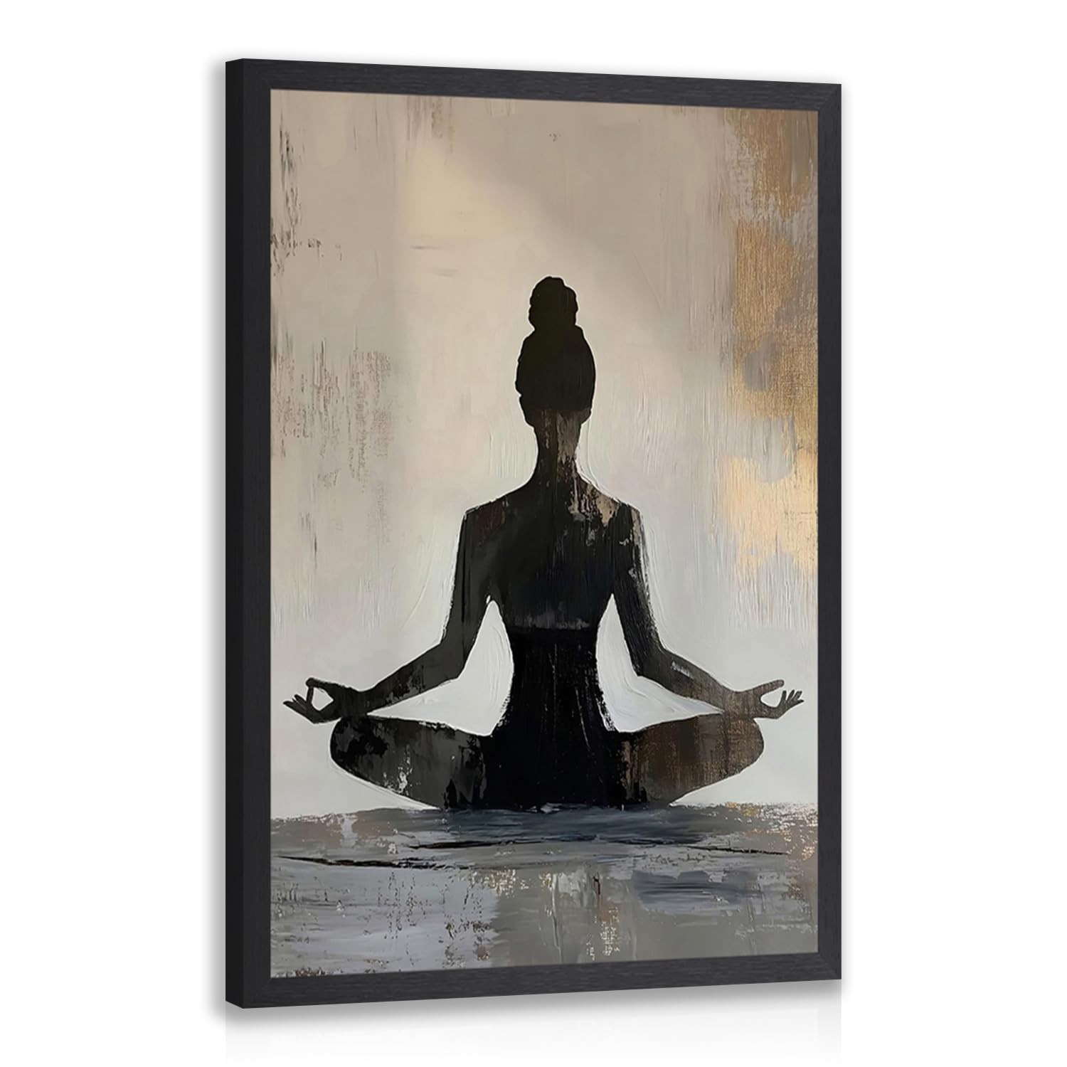 Wood Framed Zen Wall Art, Modern Yoga Girl Canvas Painting, Tranquil Meditati…