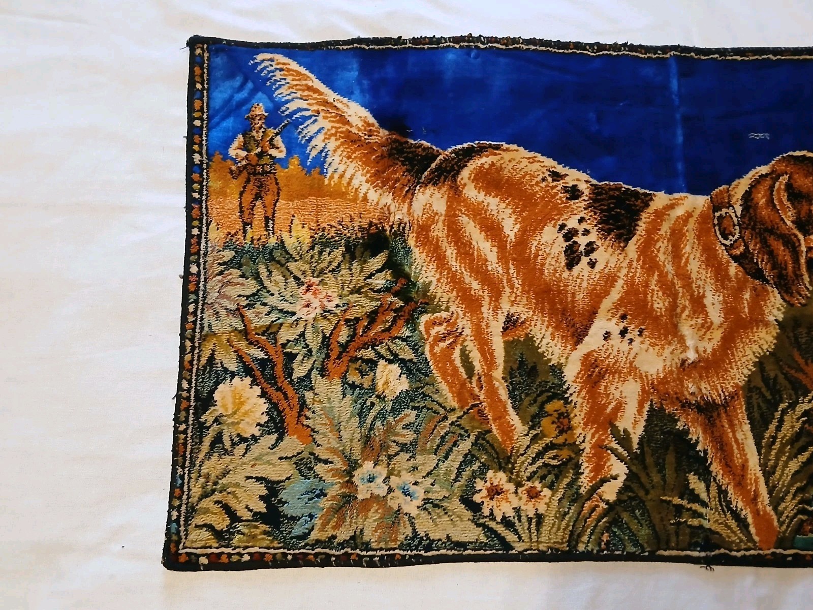 Vintage Velvet Wall Hanging – Hunting Theme – Dog w/bird In mouth