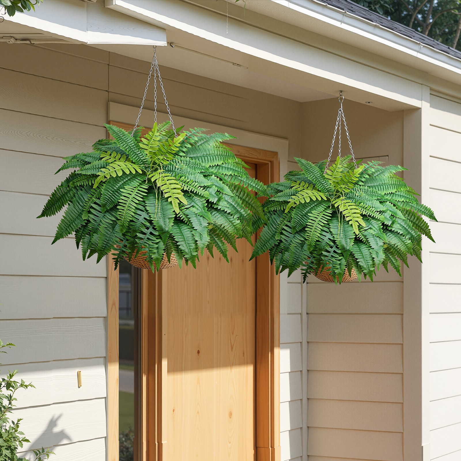 VEVOR 48″ Artificial Ferns Fake Boston Bush 67 Fronds for Outdoor Decor 2 Pack