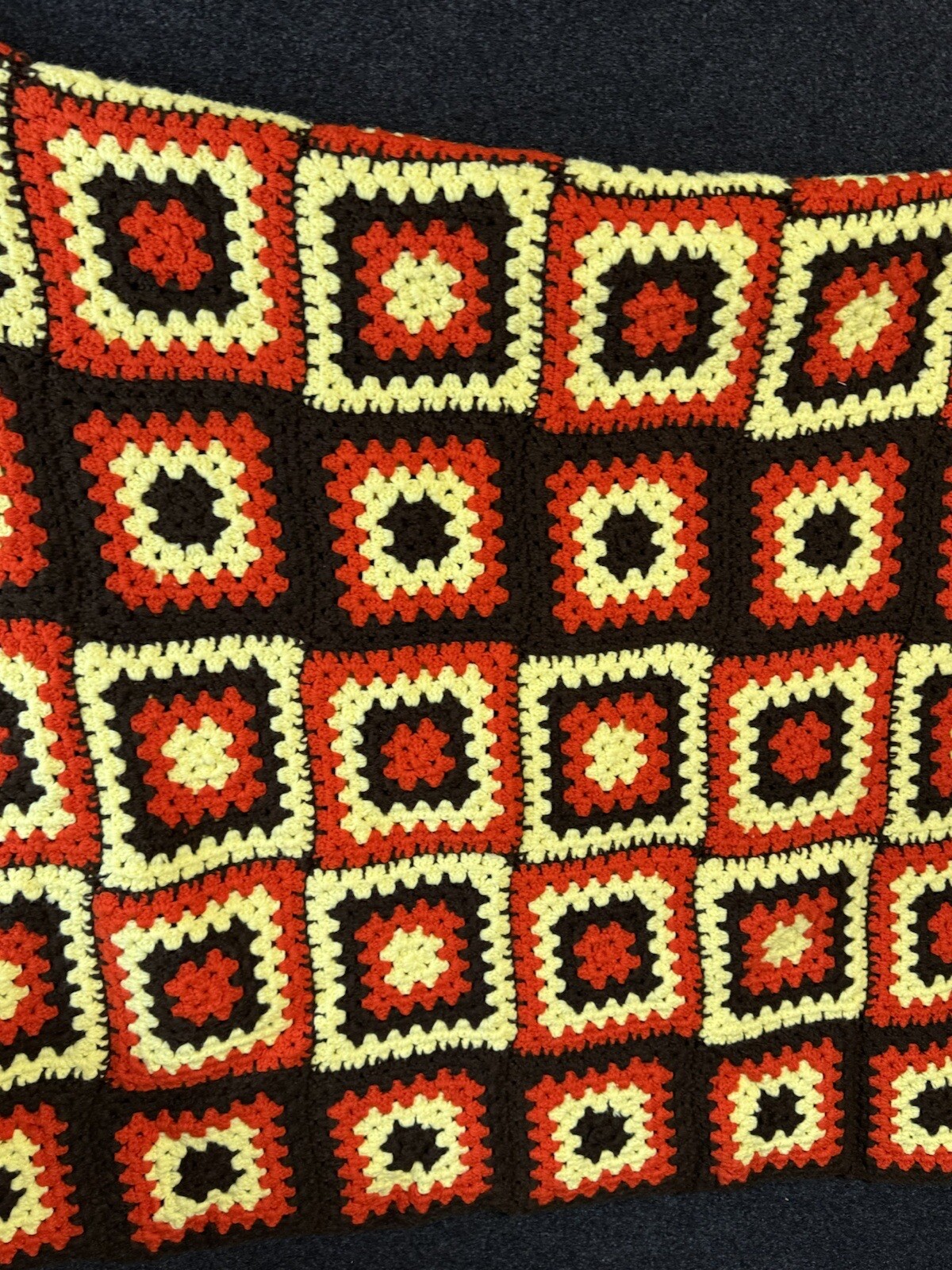 VTG Granny Square Multicolor Brown Twin/Full Bedspread Blanket Afghan 80″x55″