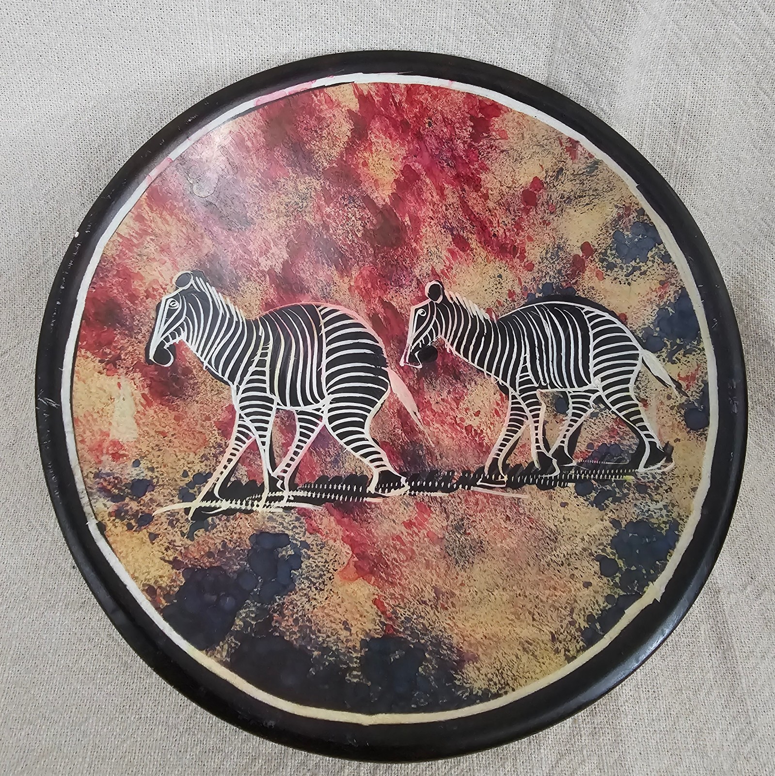 Hand Carved African Zebra Soapstone Bowl Trinket Dish 6″ Safari Decor
