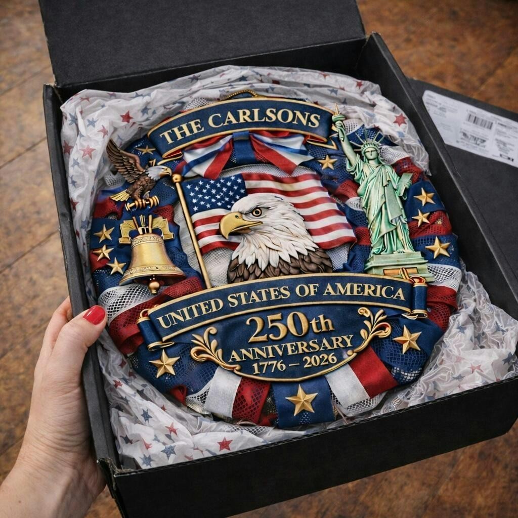 Personalized America 250th Anniversary Wood Wreath 1776-2026 Patriotic Door Sign