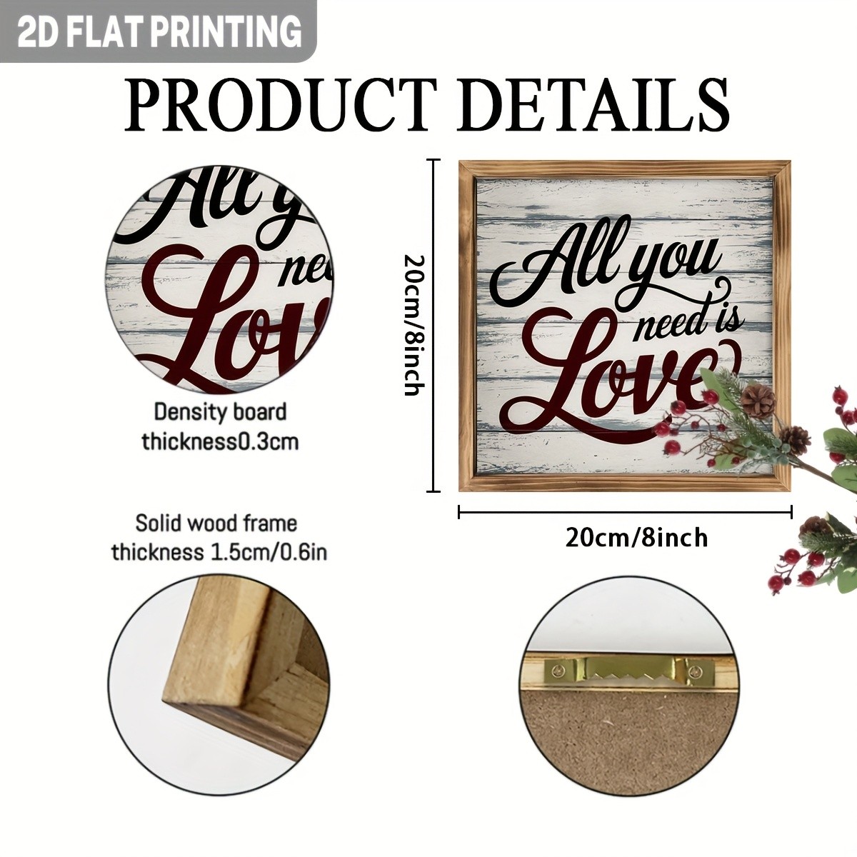 All You Need Is Love Wooden Framed Plaque Sign Romantic Home Desktop Decoration