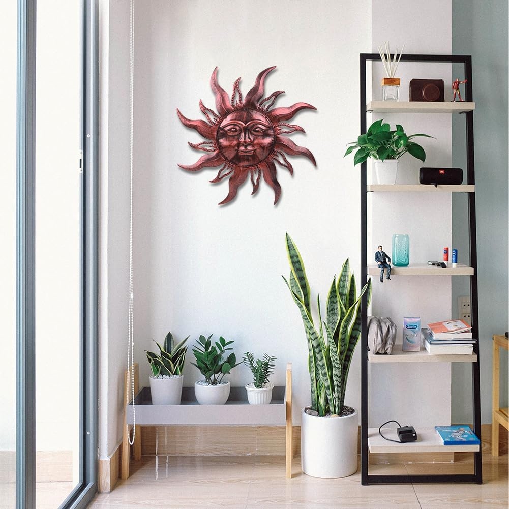 28” Outdoor Wall Decor Rust Proof, Sun Face Metal Wall Art Decor Hanging for In