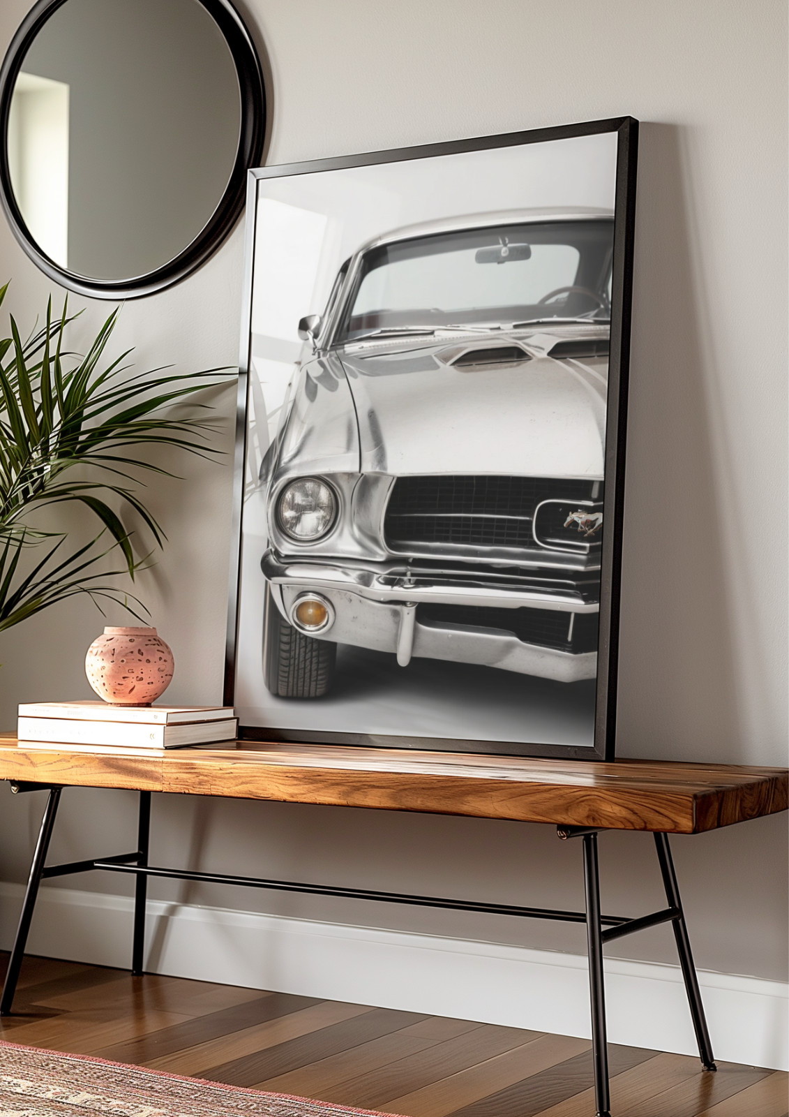 Silver Vintage Mustang Poster, Classic Ford Mustang Wall Art, Retro 1969 Mustang