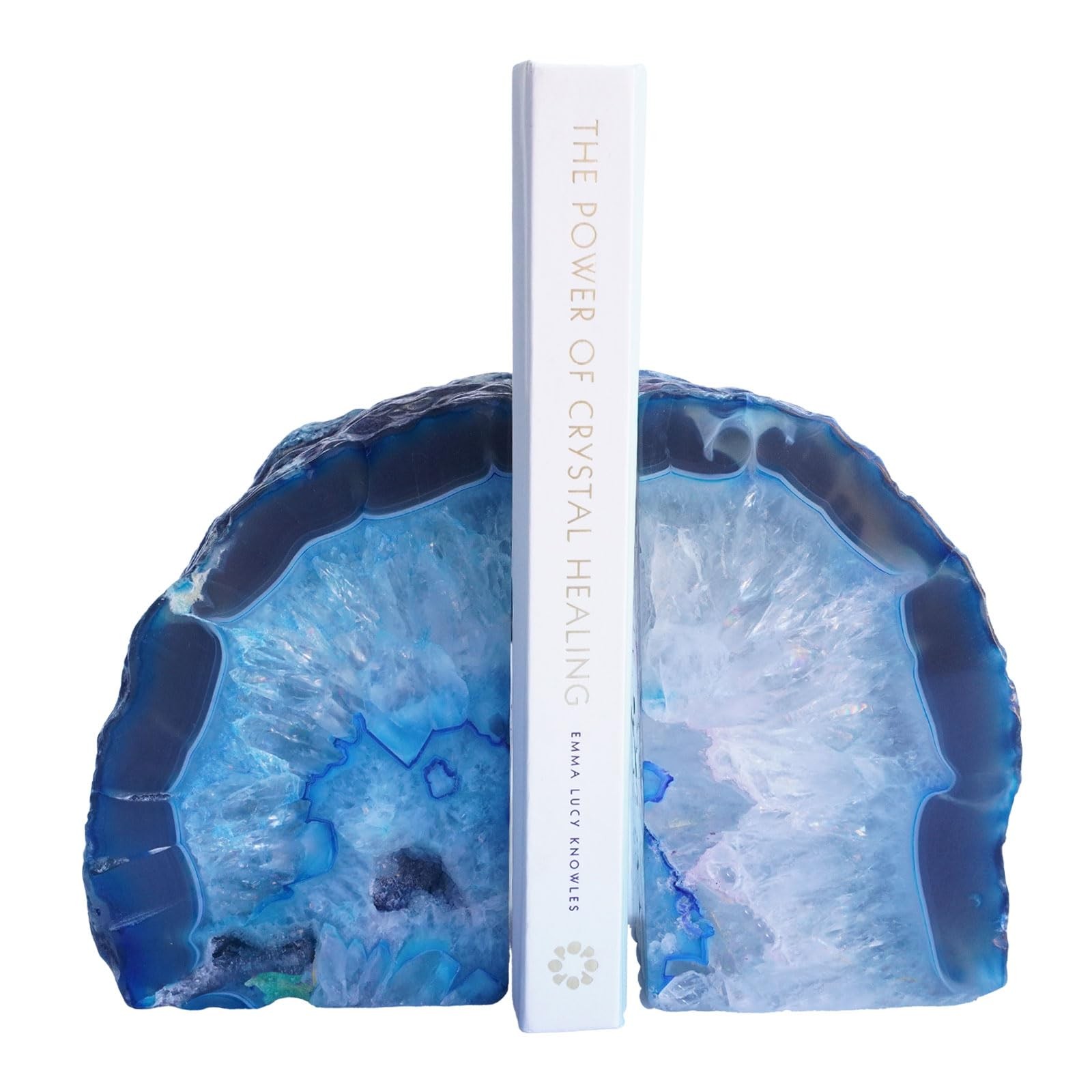 Natural Teal Dyed Agate Geode Bookends – 2 to 3 lb Heavy Duty Rock Crystal St…