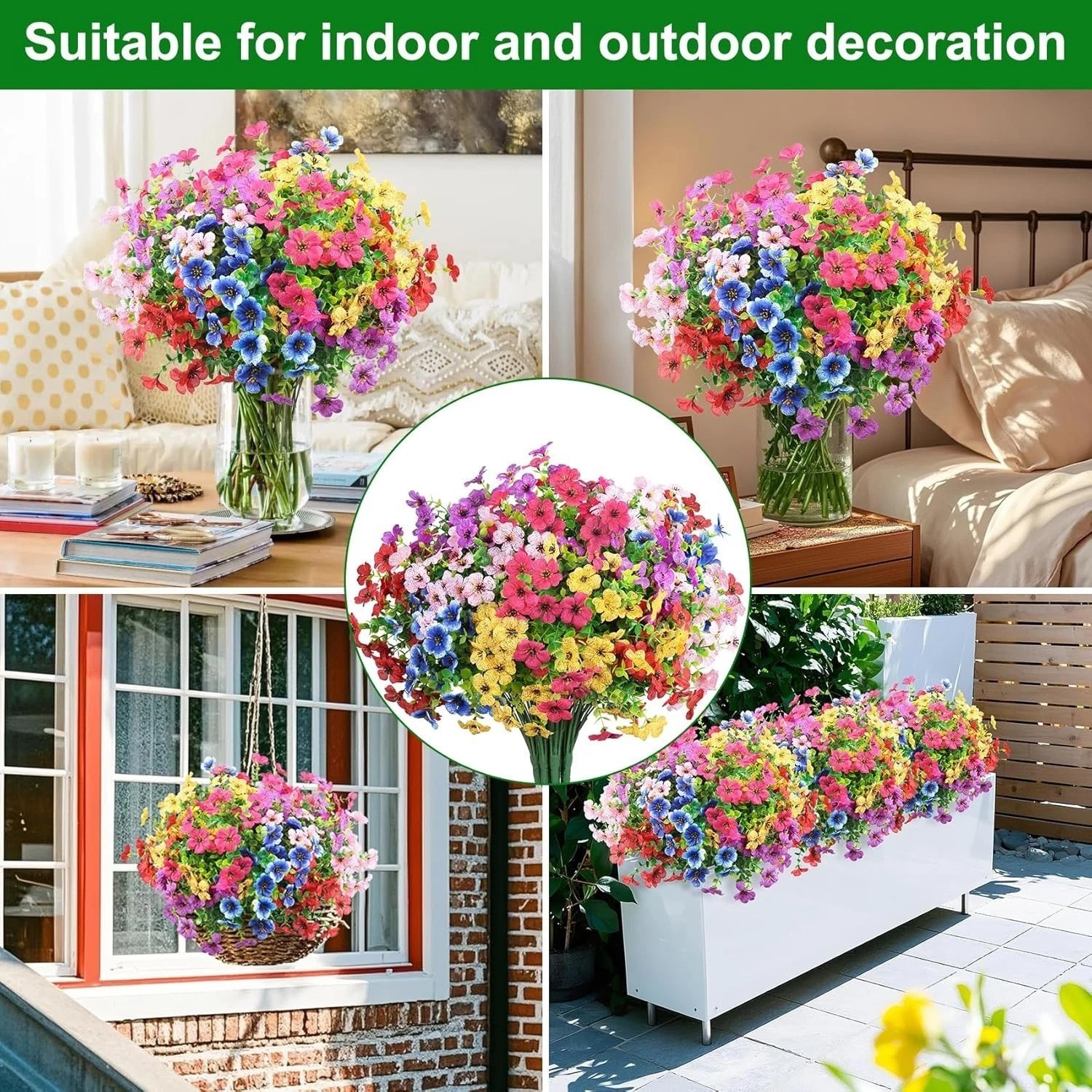 24 Bundles Artificial Flowers for Outdoors Fake Silk Flowers UV Resistant Fau…
