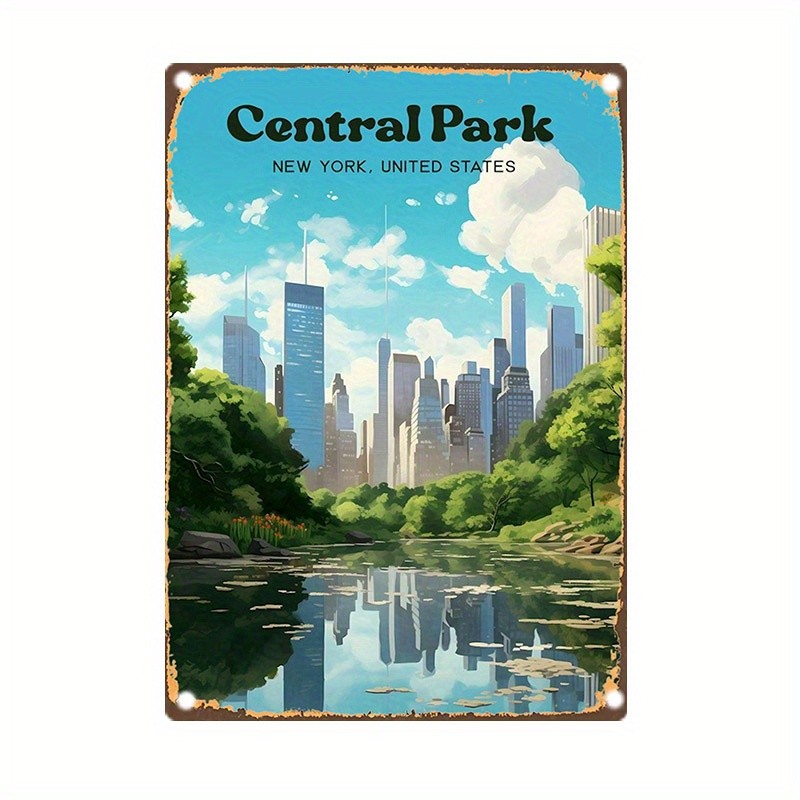 Vintage Central Park New York Metal Sign Retro Travel NYC City Home Decoration