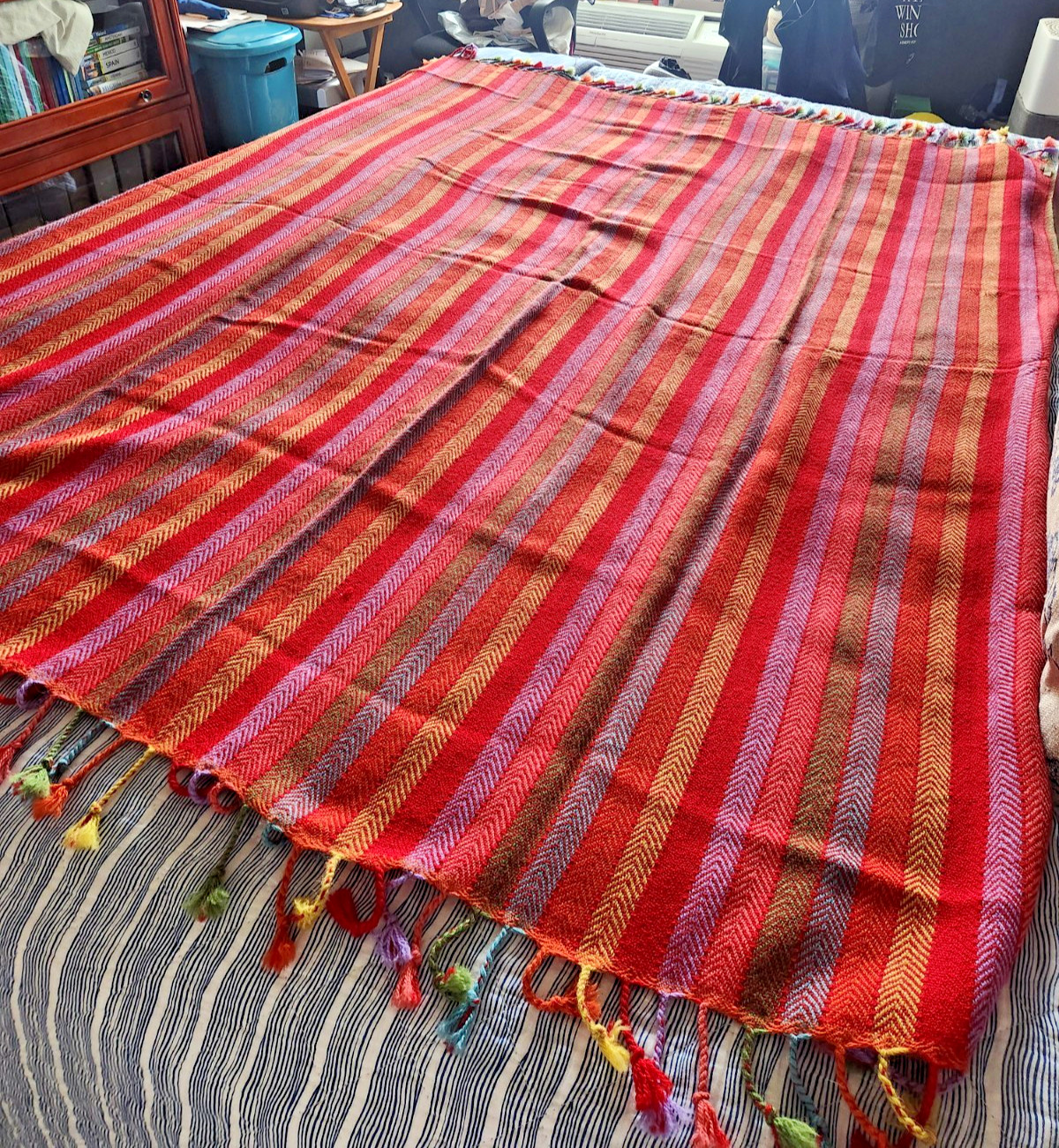 SOL Alpaca Peru 100% Baby Alpaca Throw Blanket Multicolor Herringbone Fringe