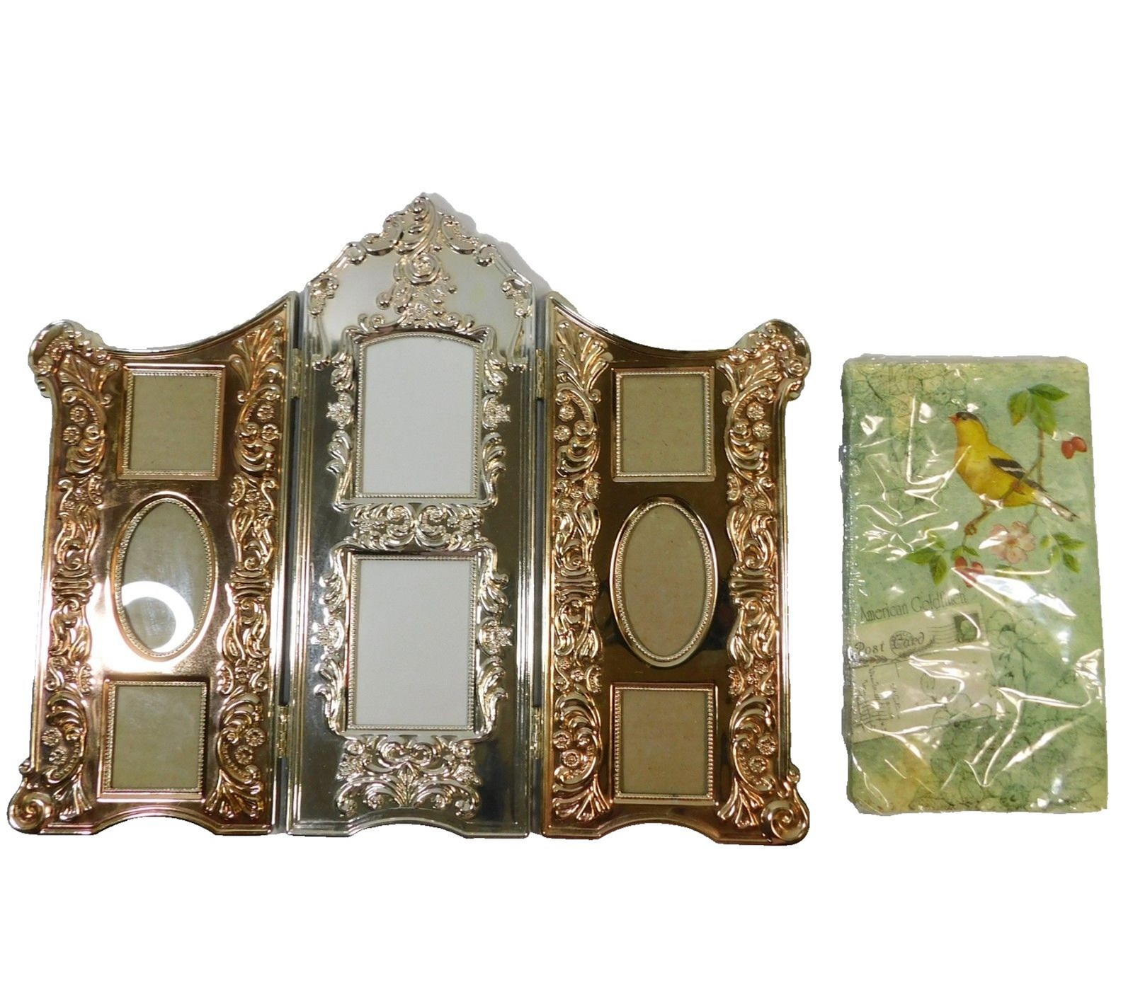 Godinger Elegant Victorian Baroque Silver Plated 3-Panel Folding Frame Collage