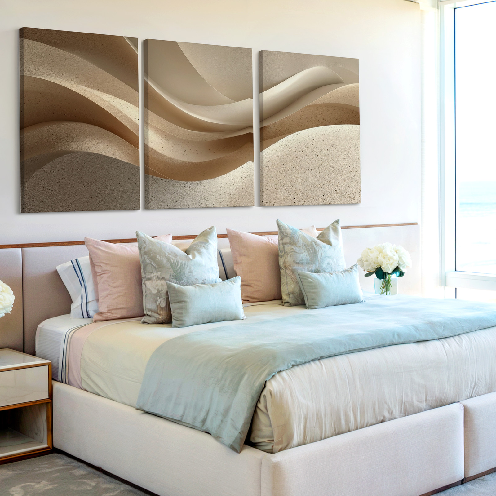 3 Pieces Abstract Beige Brown Large Wall Art Set for Living Room Set Of 3