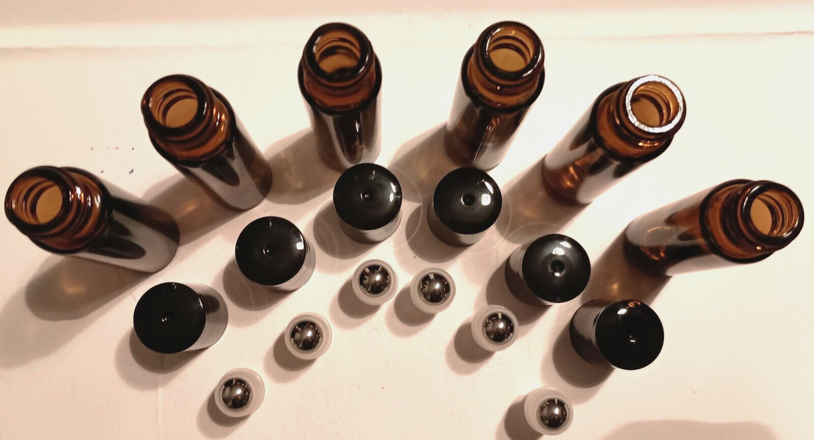 NEW 6 Amber 10ml Glass Roll-on Bottles Stainless Steel Ball *** EMPTY ***