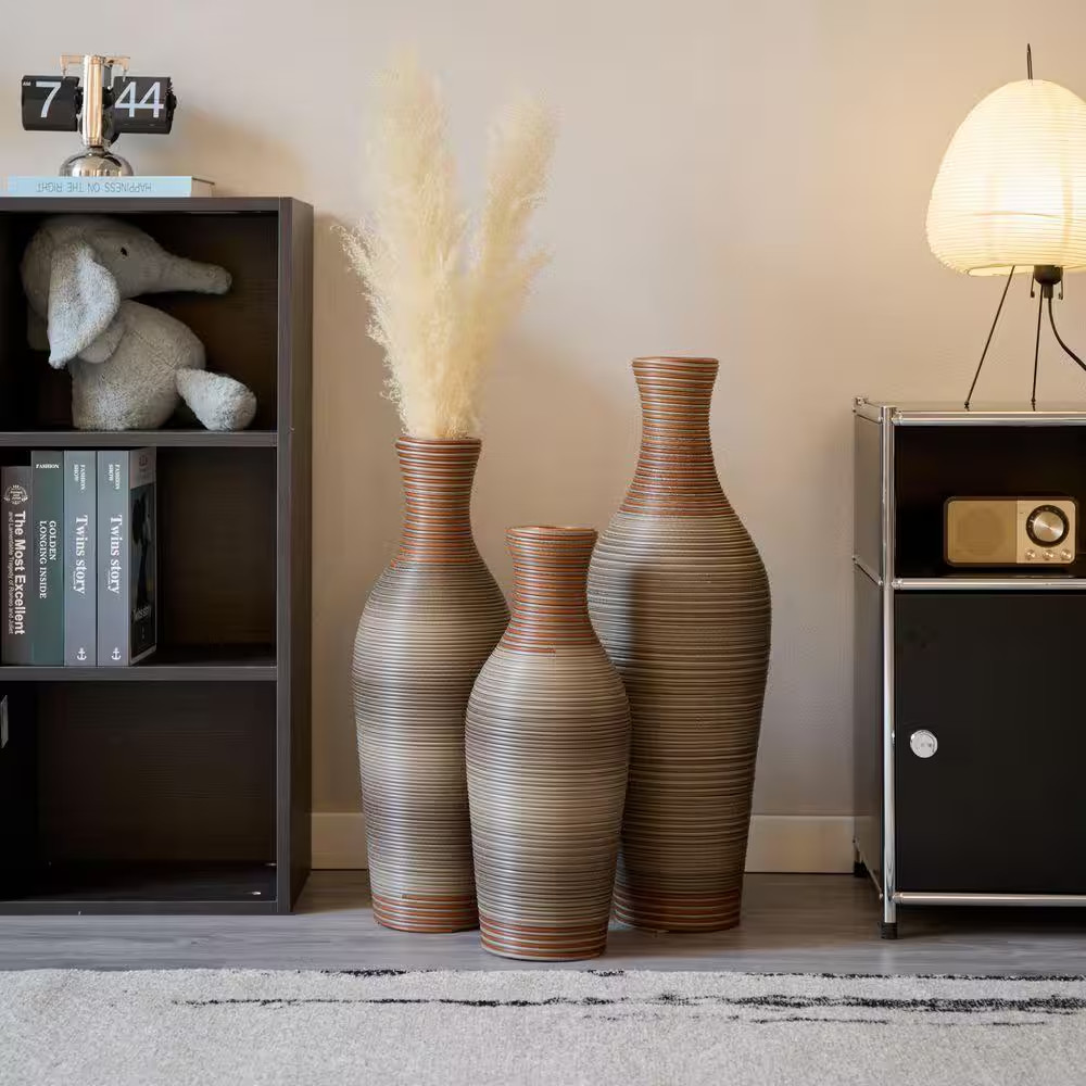 22 In. 25 In. 29 In. Brown Plastic Cylinder Decorative Floor Vase Desktop Vase H
