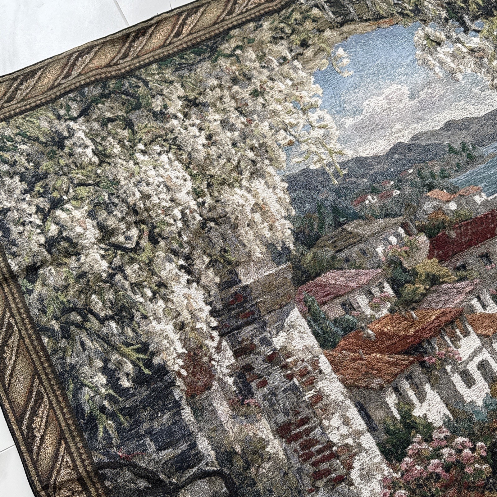 Mediterranean Renaissance Tapestry 51×52 Wall Art Hanging Garden Italian Villa
