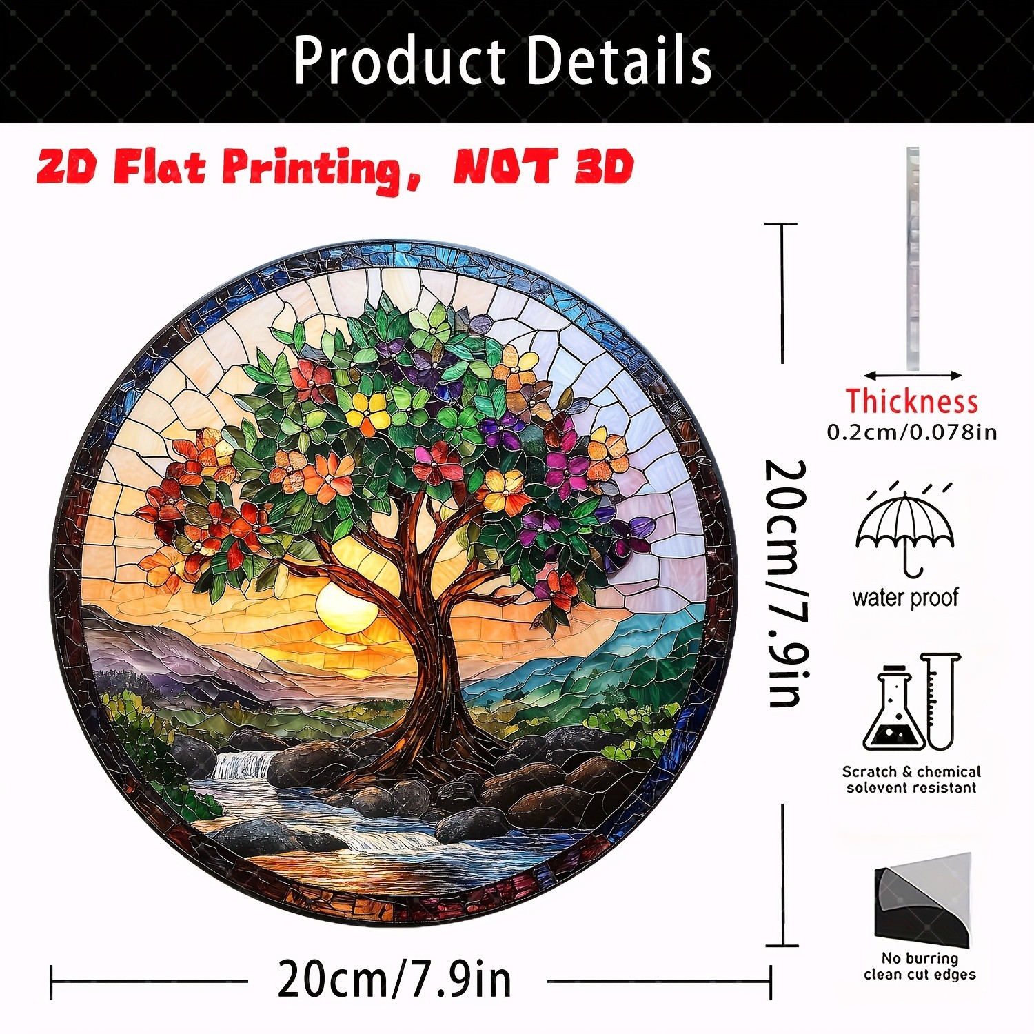 Tree of Life Landscape Round Acrylic Suncatcher Window Hanging Home Garden Decor