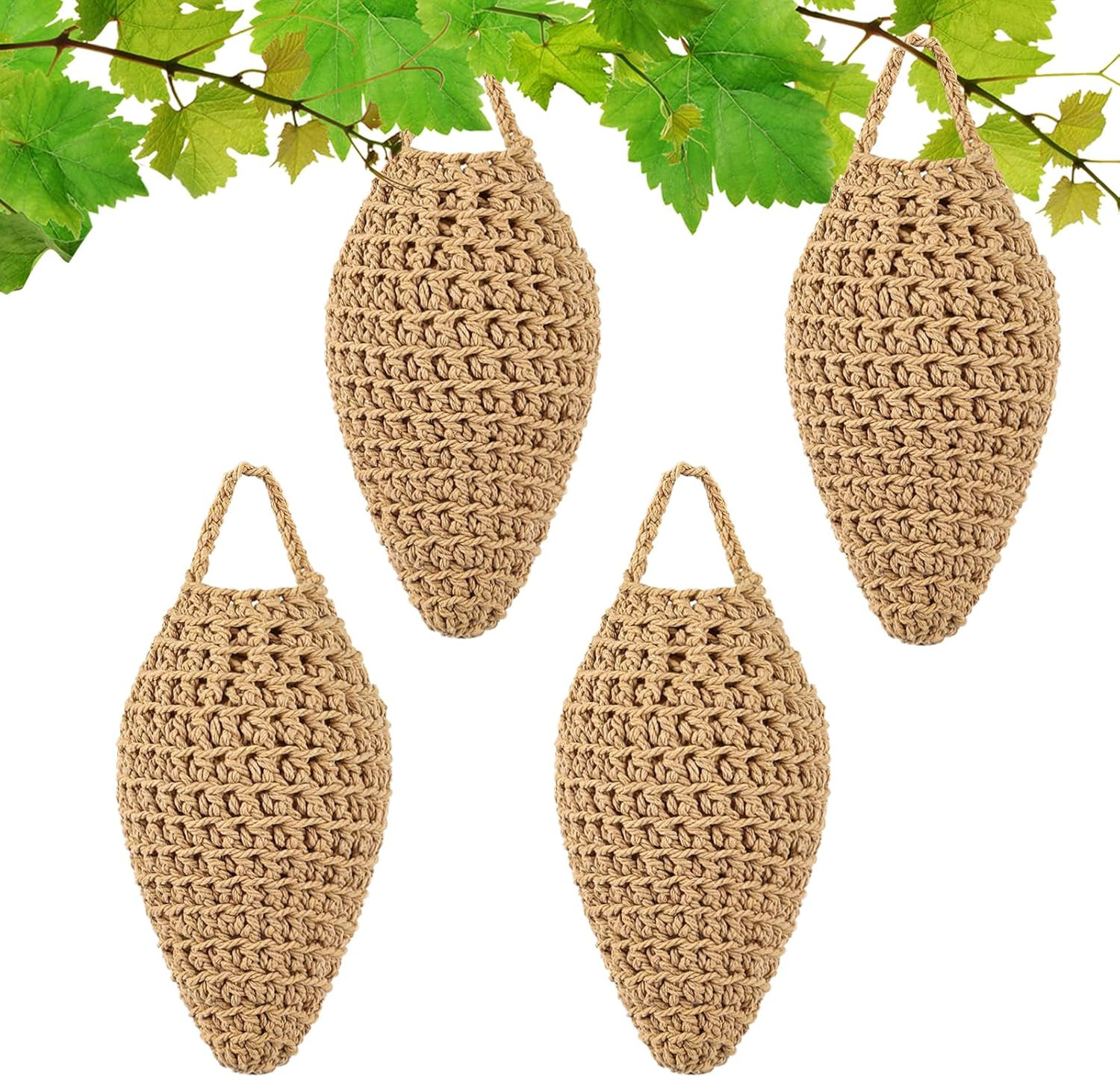 4 Pack Large Crochet Fake Wasp Nest Decoy, Artificial Faux Hornet Nest Outdoor H