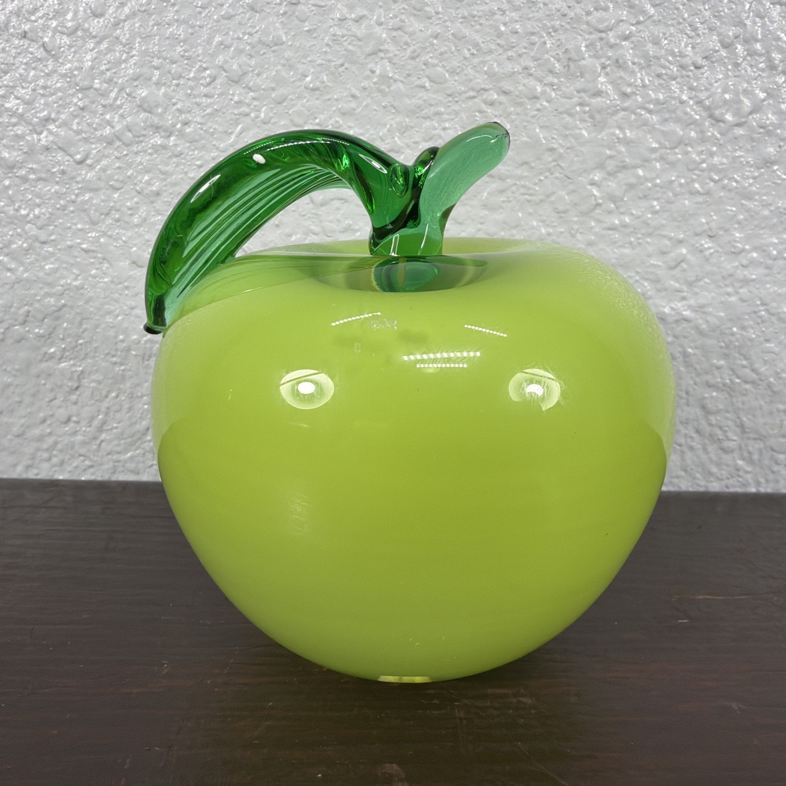 Vintage Murano Style Art Glass Fruit Green Apple 4” Tall