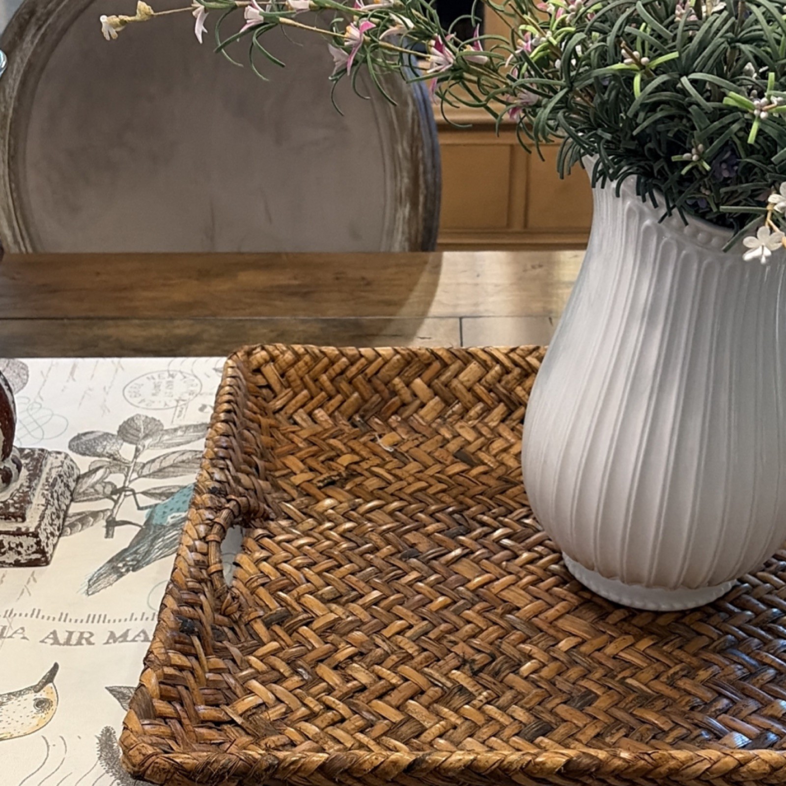 Southern Living at Home Rectangular Rattan Tray with Handles Herringbone 16×22