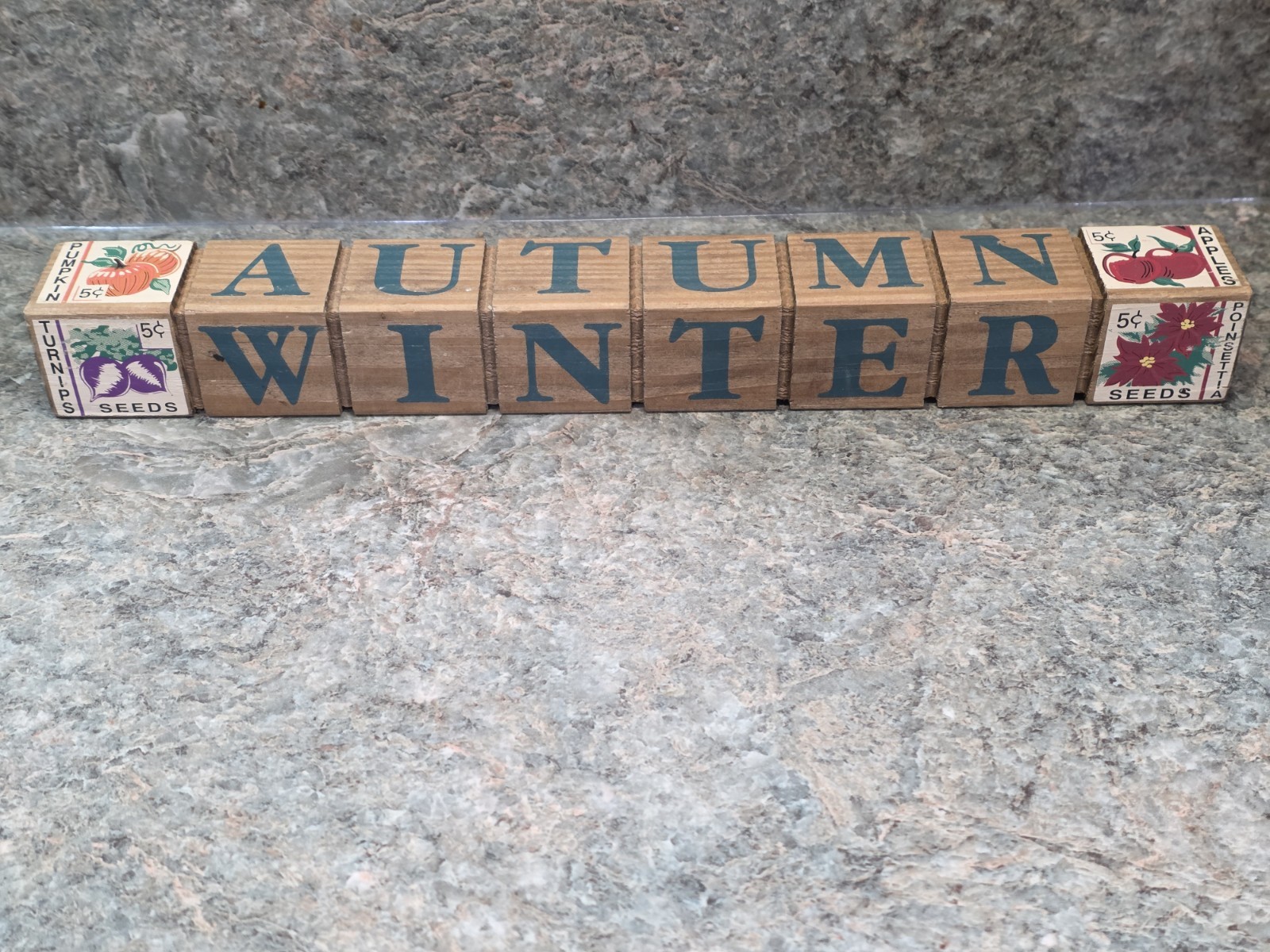 Vintage 1990s Seasons Wood Block Decor Farmhouse Cottagecore Farm Country Cabin