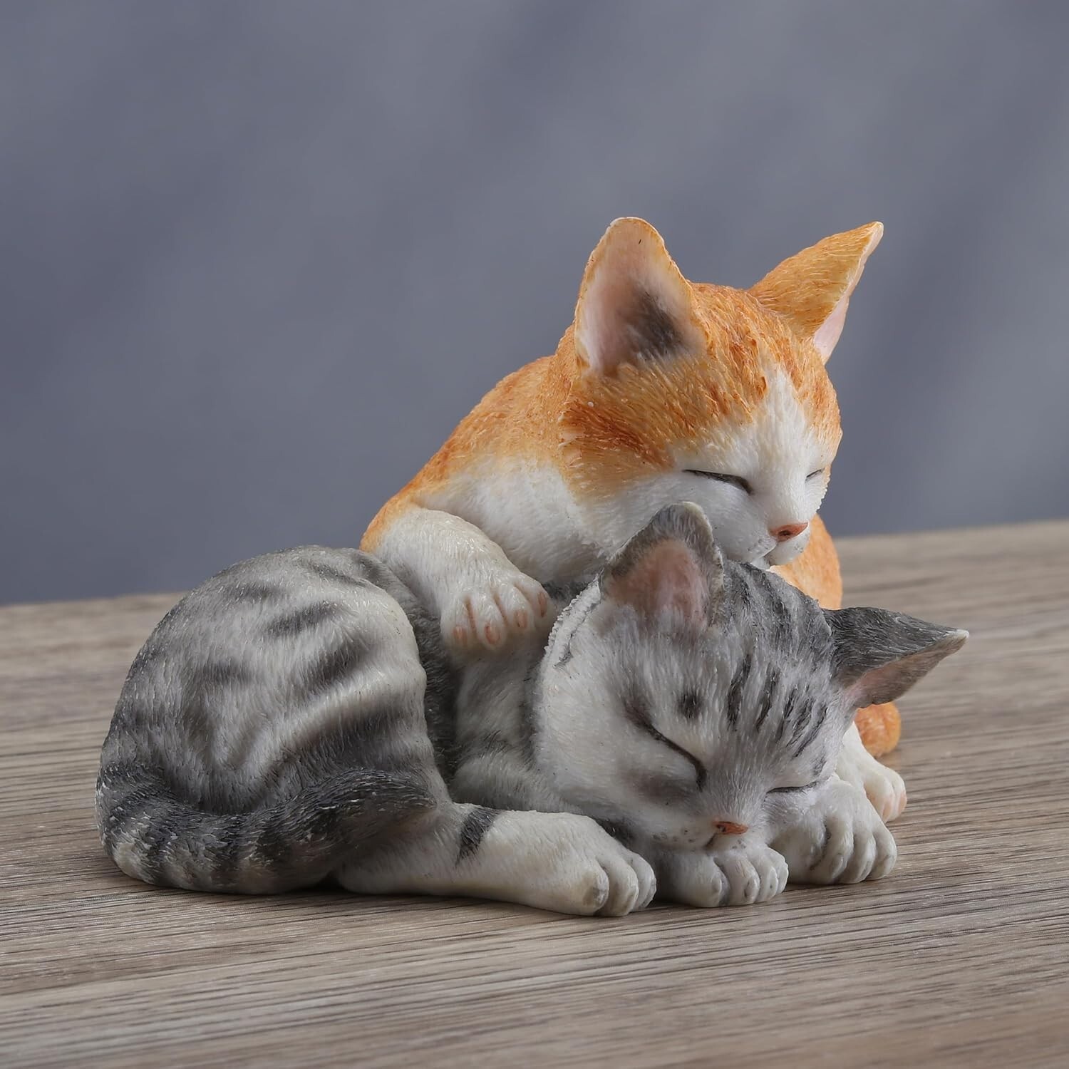 Polystone Cute Orange And Gray Sleeping Tabby Kittens Home Decorative Figurine