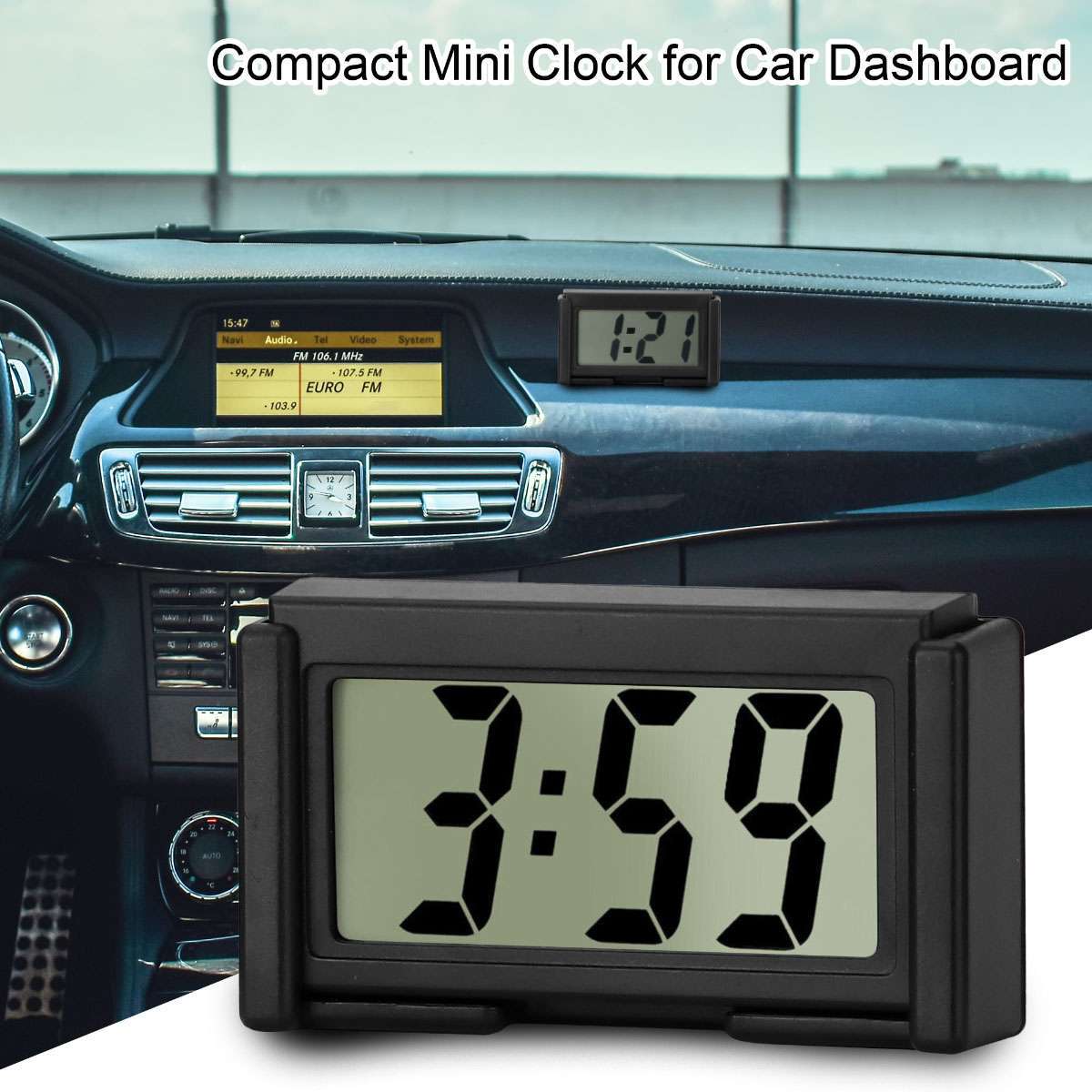 1-4X Mini Car Dashboard Digital Clock For Vehicle Large LCD Time Screen Portable