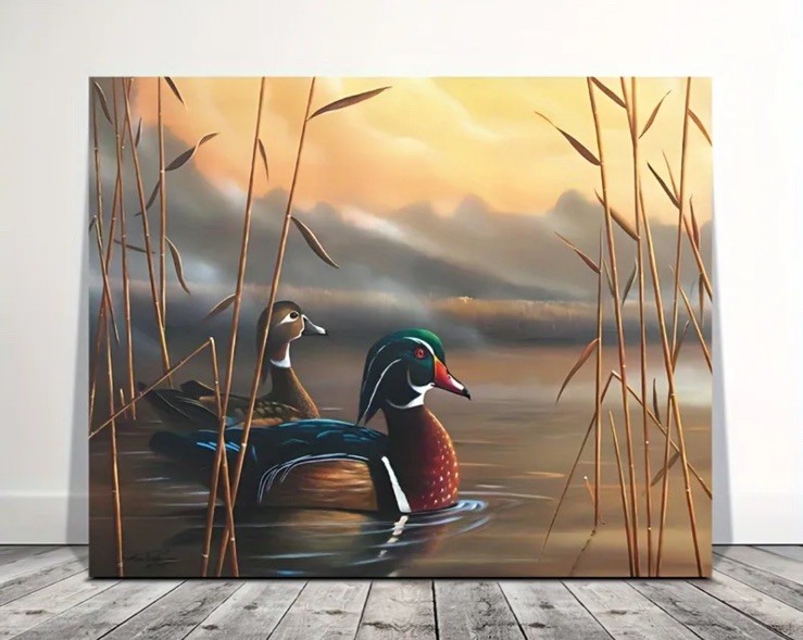 Wood Duck Canvas Picture Framed Wall Decor 12 X 16 Inch’s