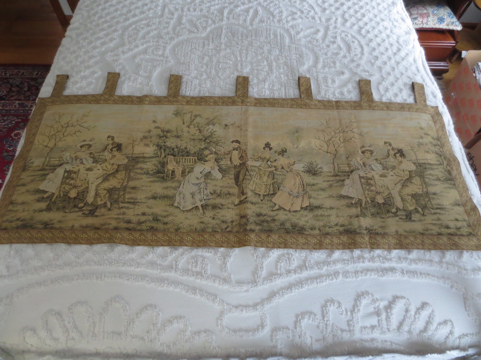 Vintage/Antique FRENCH TAPESTRY WALL HANGING or VALANCE – 57″ x 26″ w/Tabs