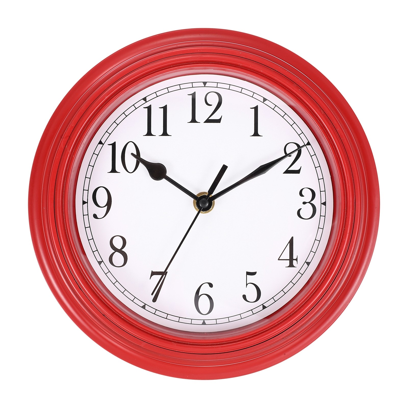 9″ Arabic Numerals Vintage Wall Clock Plastic Finish Clock Dark Red