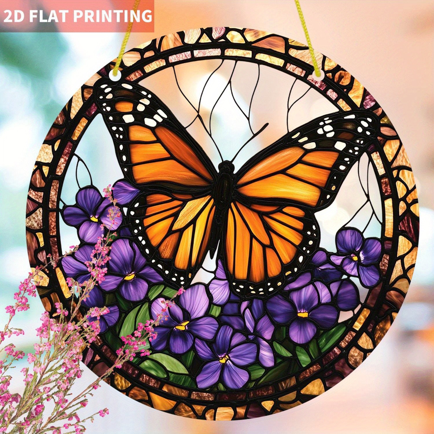 Monarch Butterfly Stained Acrylic Suncatcher Purple Violet Hanging Decoration