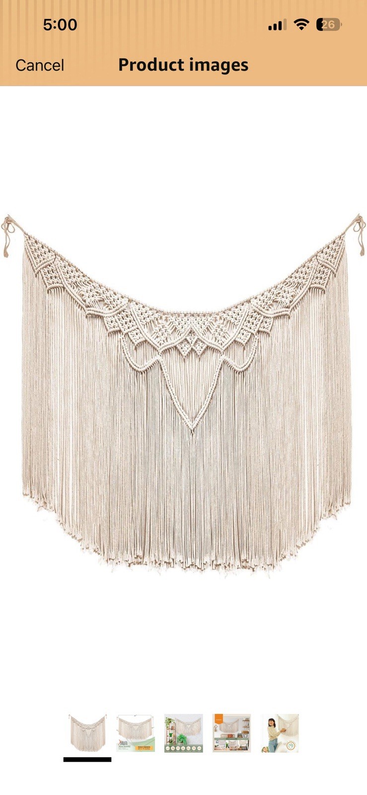 Boho Macrame Wall Outdoor Hanging Decoration | Medium Size, 39” x 19” Beige