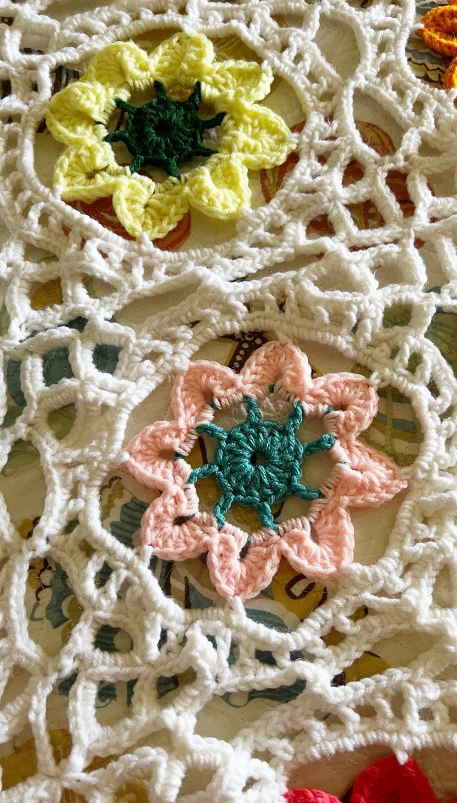 Colorful Fancy Granny Square w/ White Border Crochet Afghan Blanket Throw 50×100