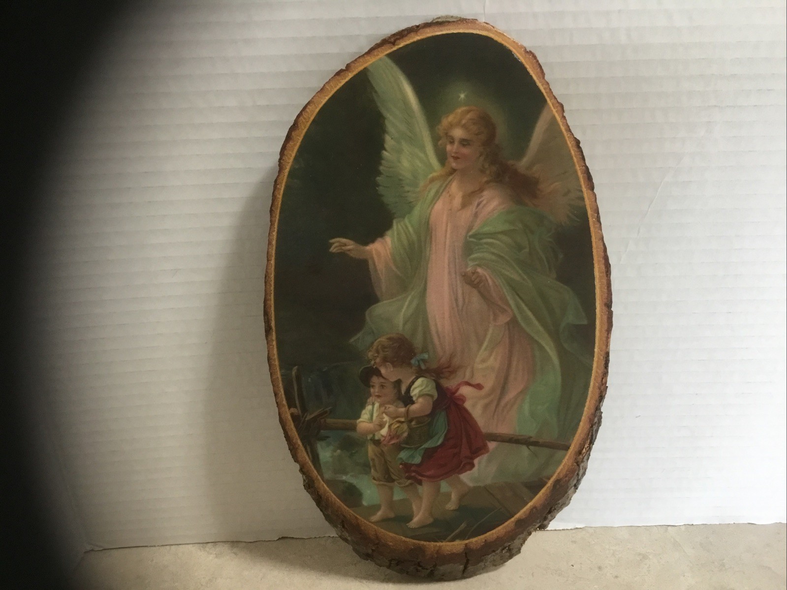 Guardian Angel Oval Wood Plaque Vintage