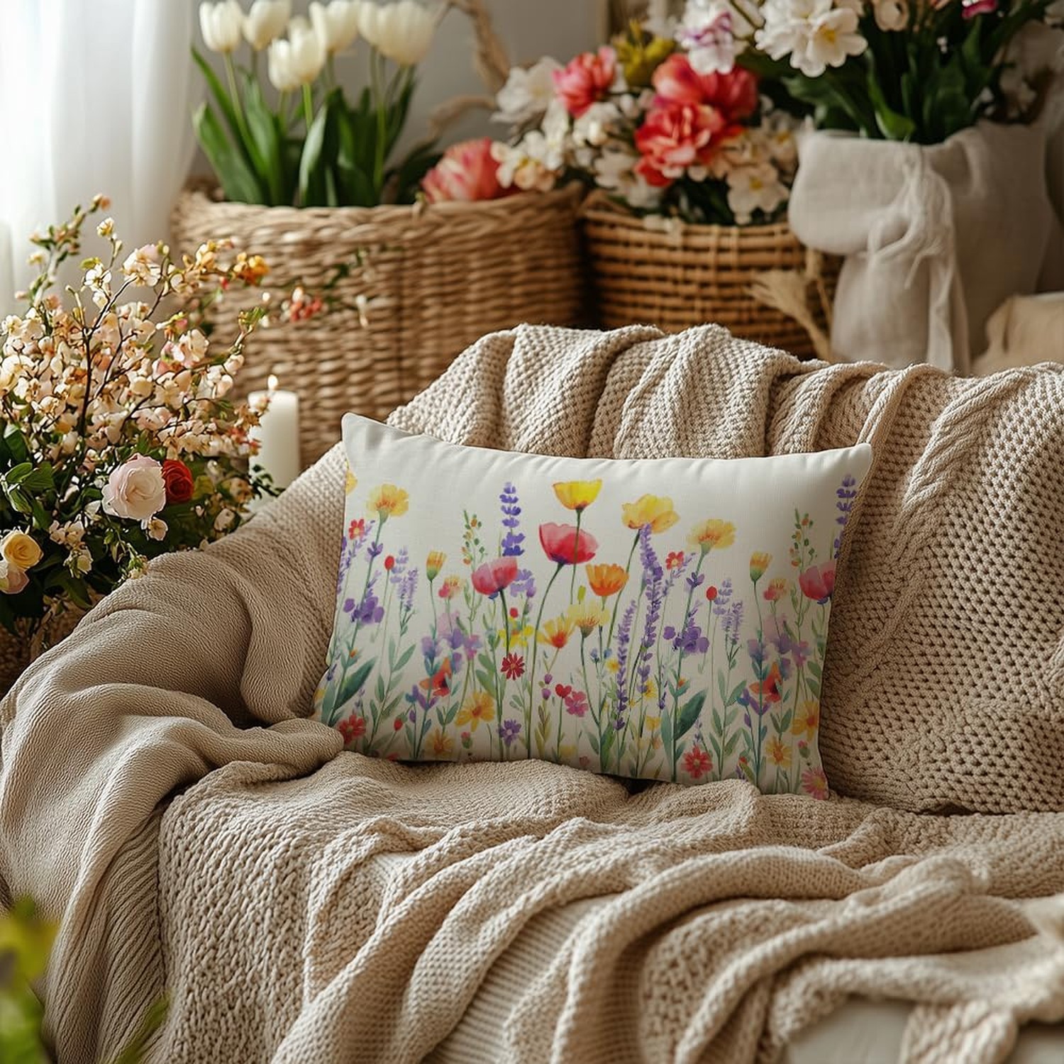 AACORS Spring Pillow Cover 12×20 Inch Floral Decoration Pillow Case Seasonal …