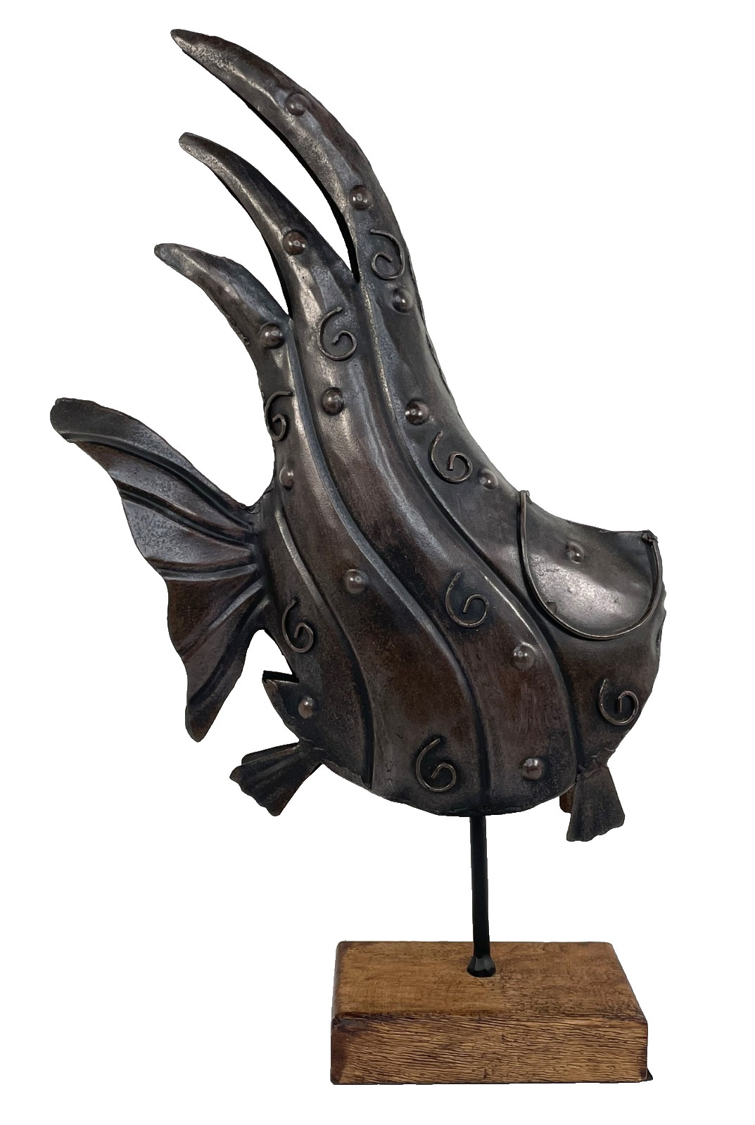 Metal Angelfish Sculpture 18″ Freestanding Ocean Beach Nautical Home Decor Piece
