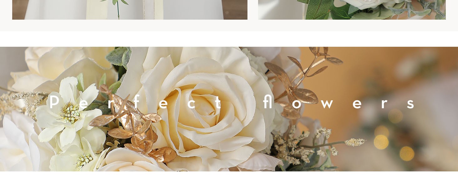 9.8 Inch Wedding Bouquets for Bride Bridesmaid, Champagne Rose Bridal Bouquets